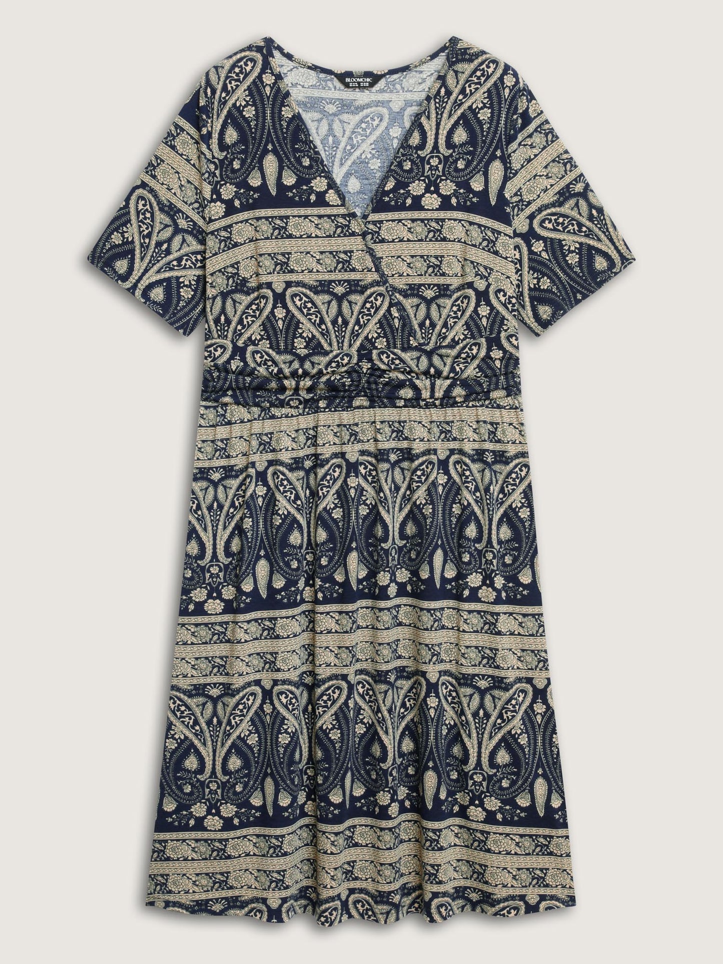 Paisley Stripe Print Pleated Waist Midi Dress