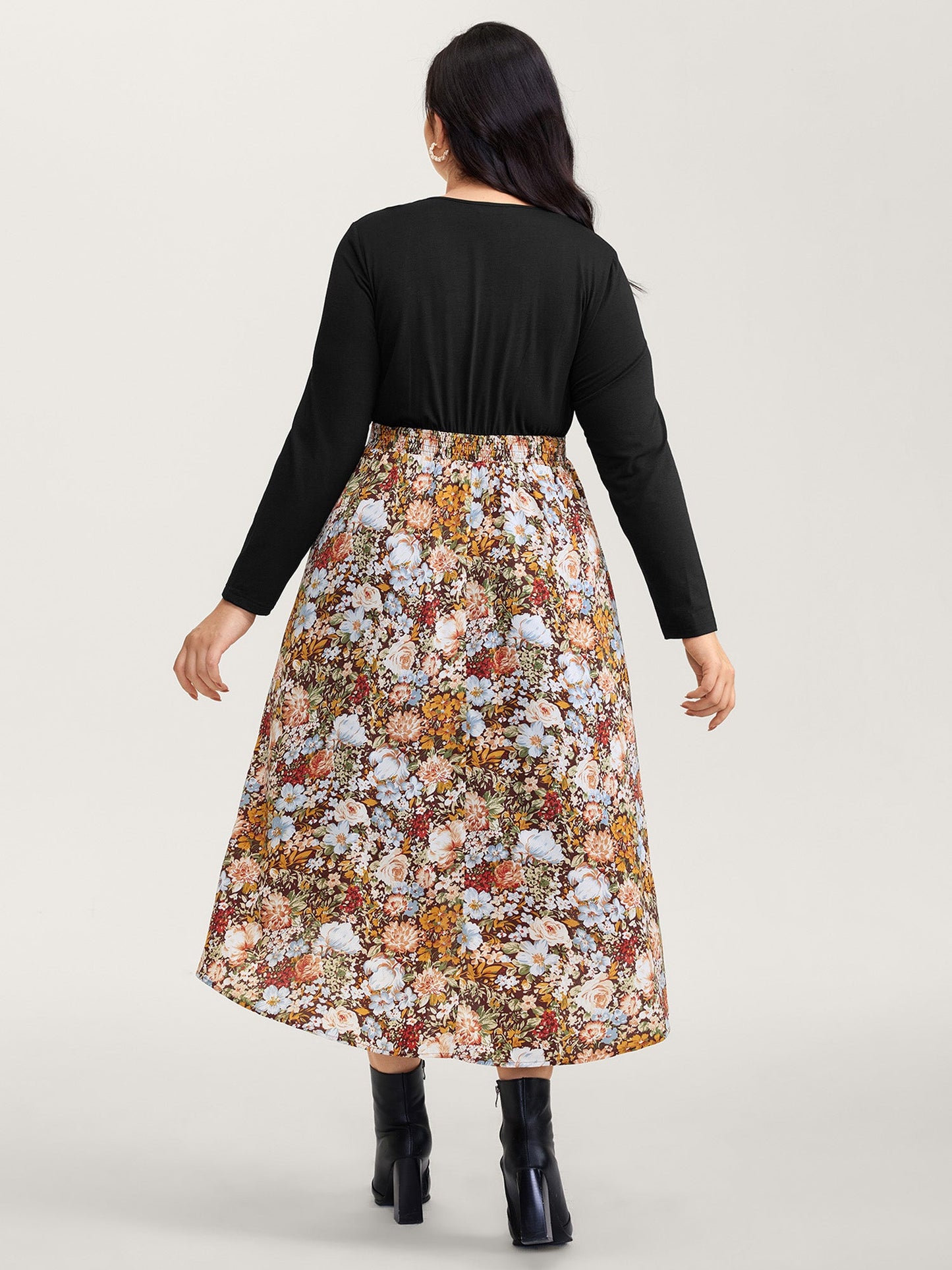 Floral Print High-Low Hem Midi Dress