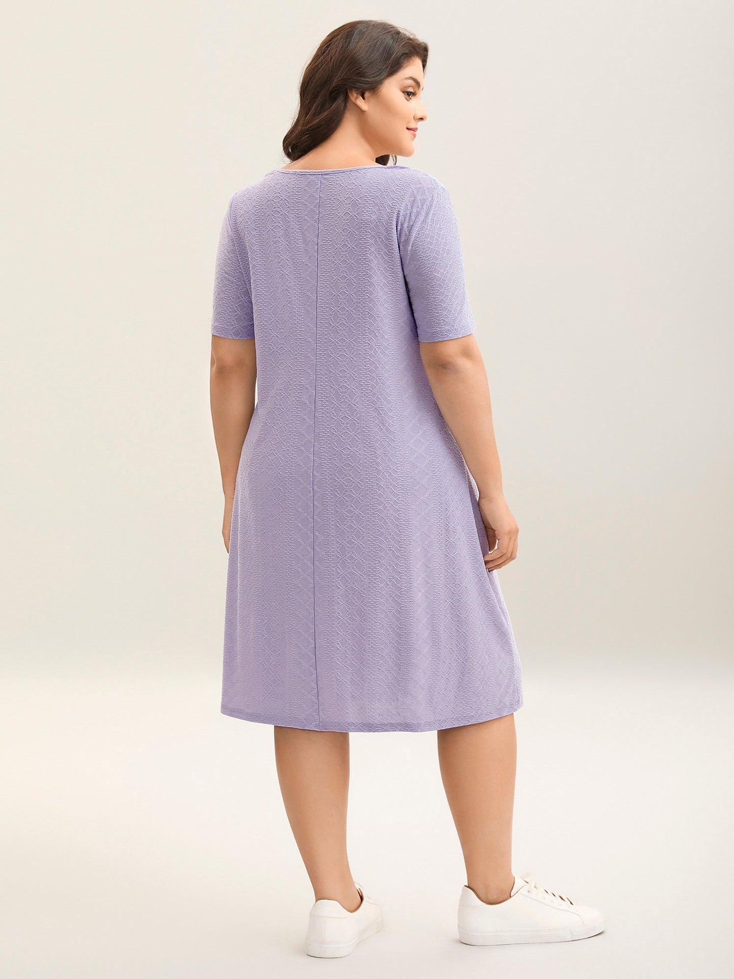 Textured Knit Scalloped Neckline Midi Dress