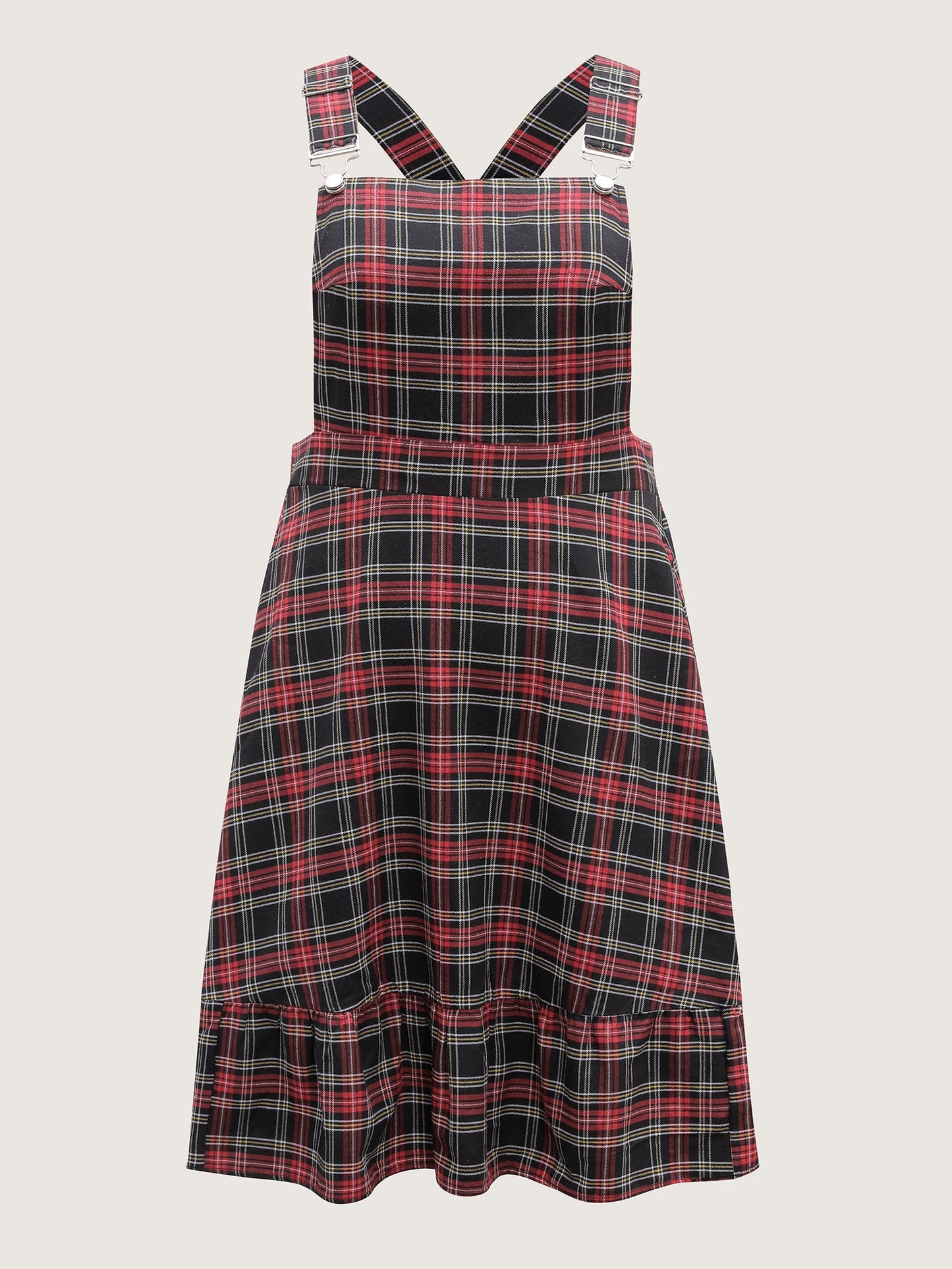Checkered Pattern Overall Pockets Midi Dress