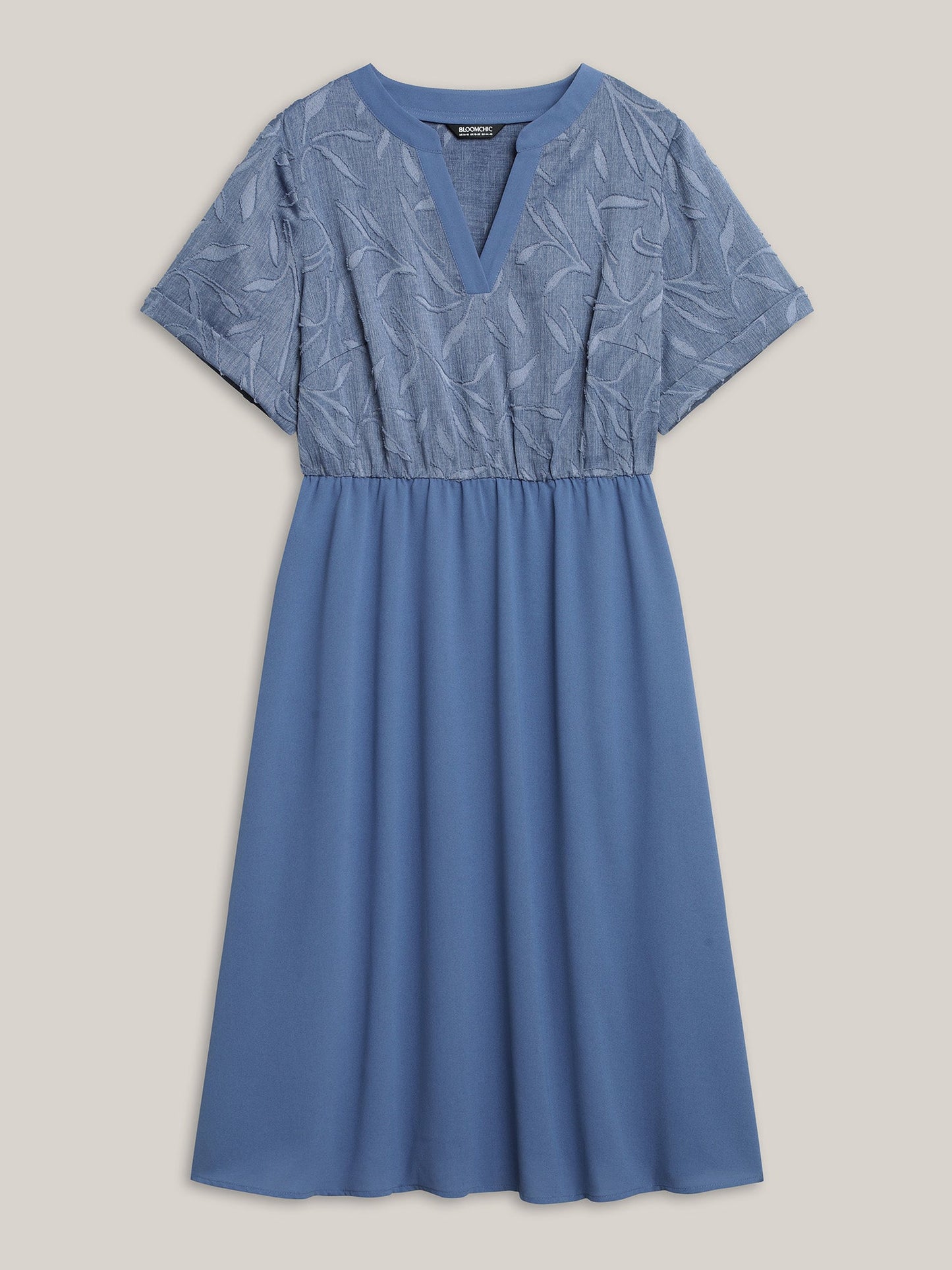Notched Collar Textured Pocket Midi Dress