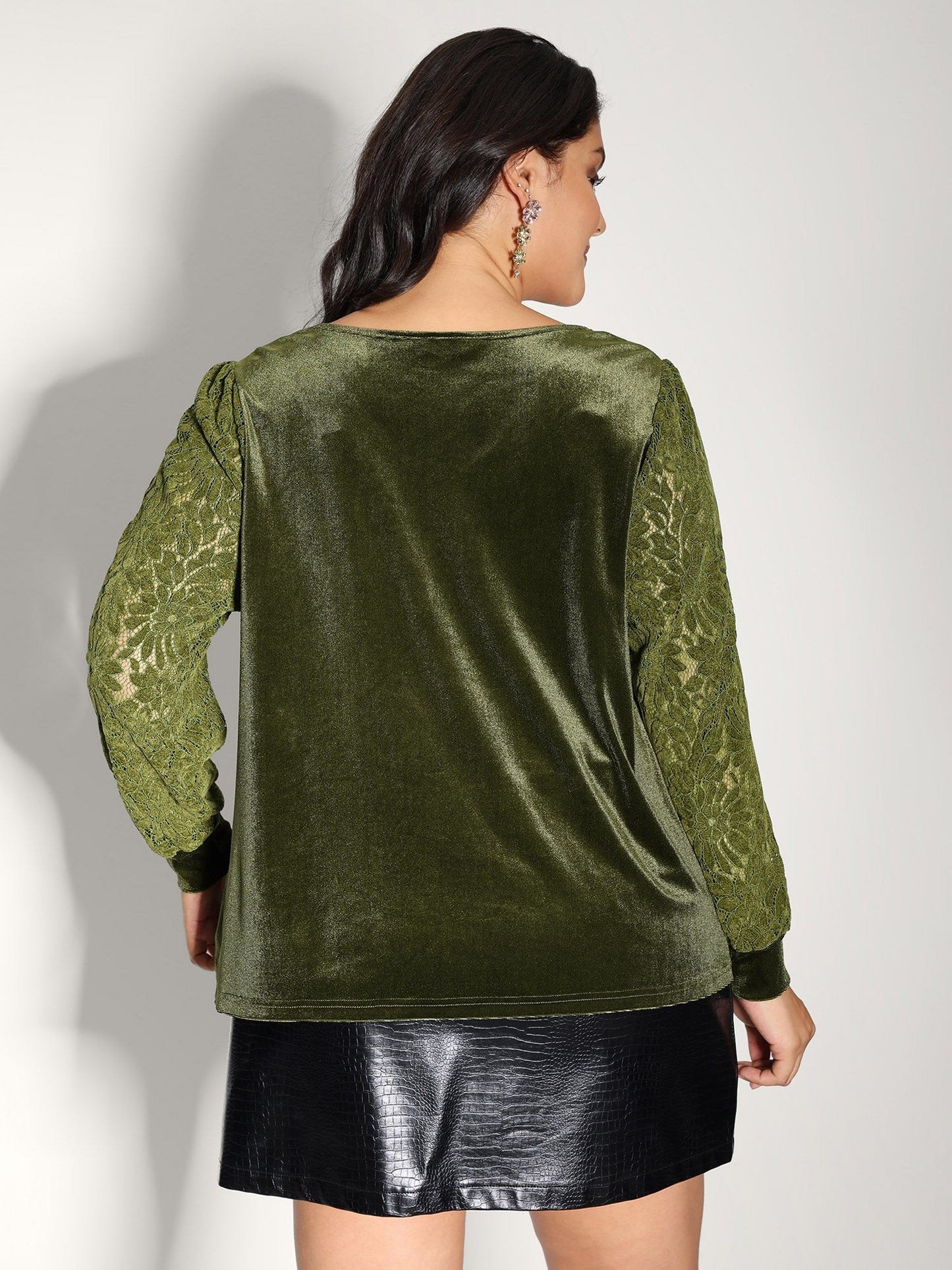 Velvet Stretchy Spliced V-Neck Blouse