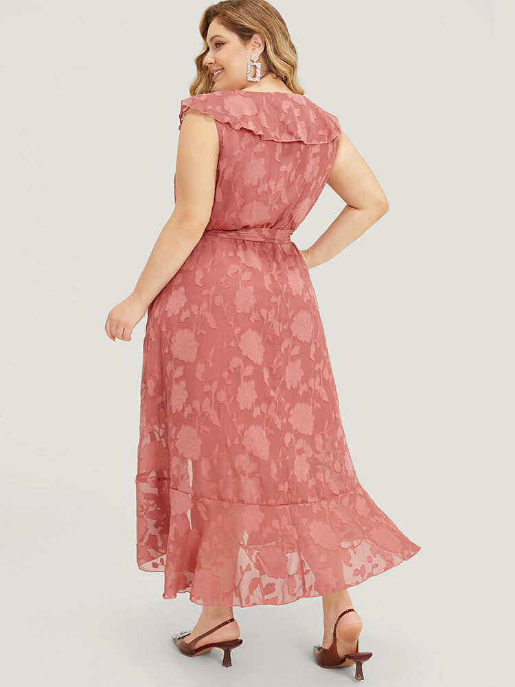 Floral Print Ruffle Trim Wrap Belted Asymmetrical Tank Dress