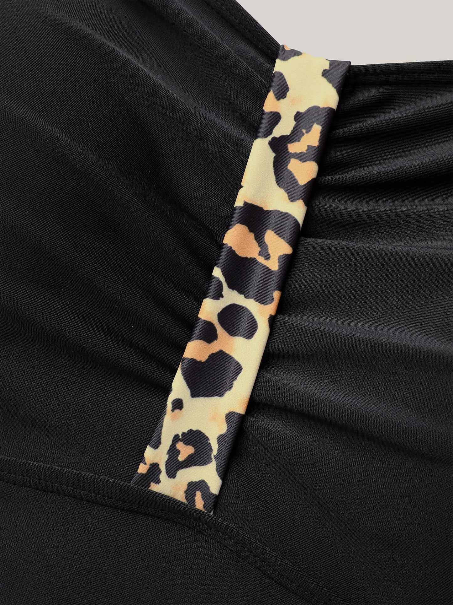 Ruched Leopard Contrast One-Piece Swimsuit