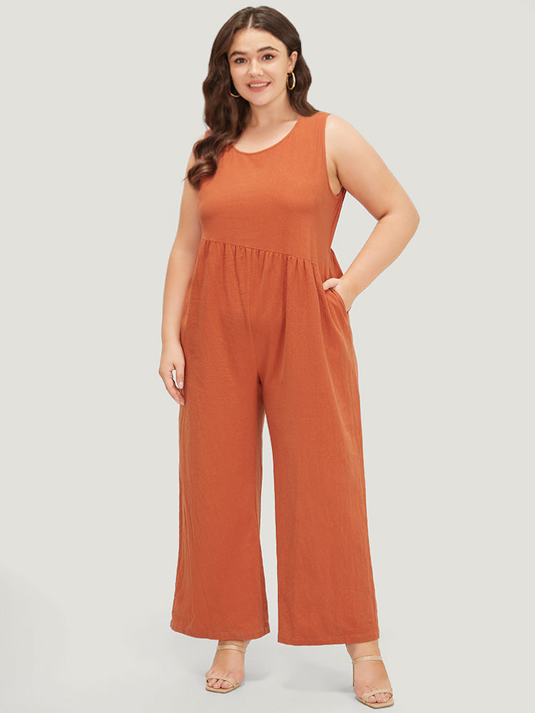 Plain Pocket Zipper Patchwork Tank Jumpsuit