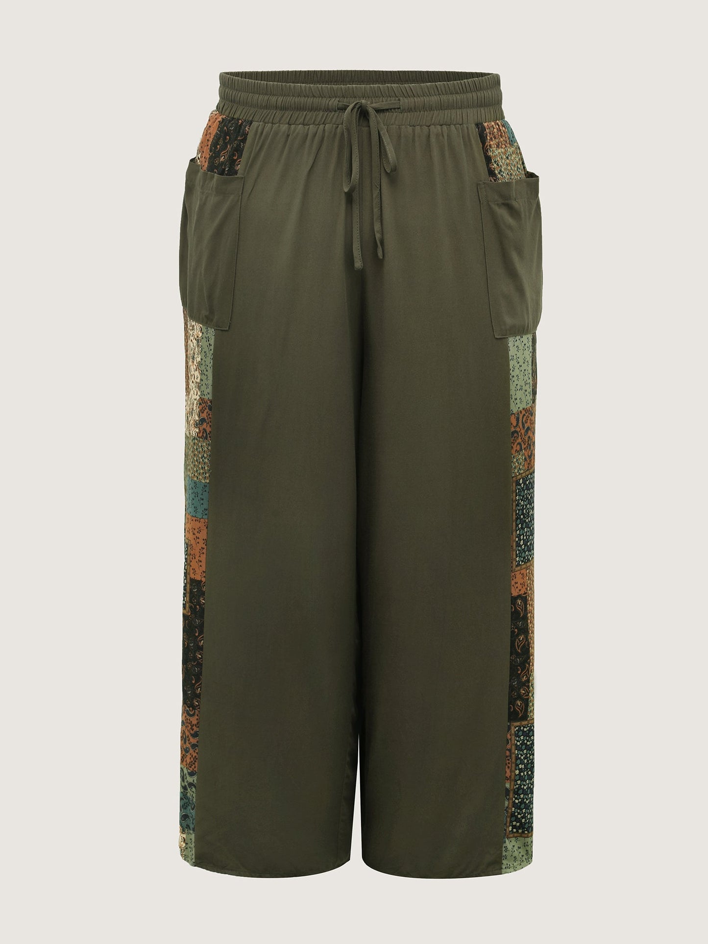 Patch Print Drawstring Wide-Leg Pants