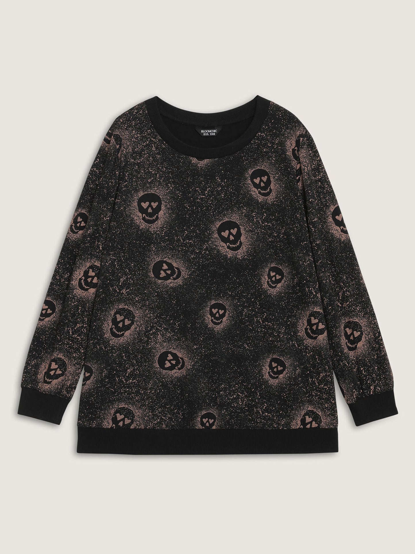 Spooky Skull Print Ribbed Hem Sweatshirt