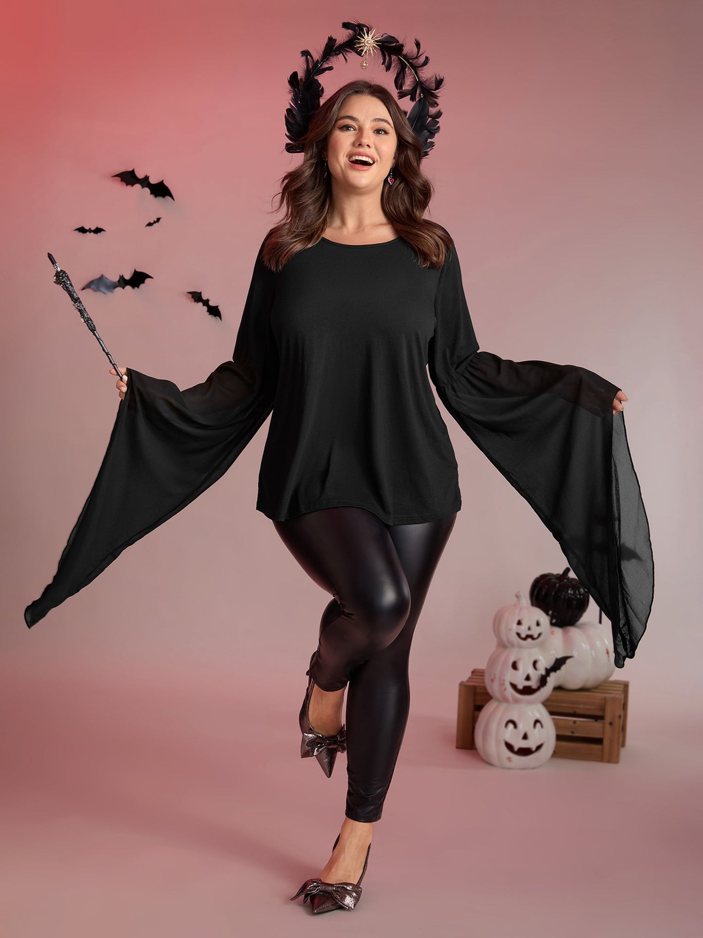 Bat Wings Round Sleeve Relaxed Fit Top