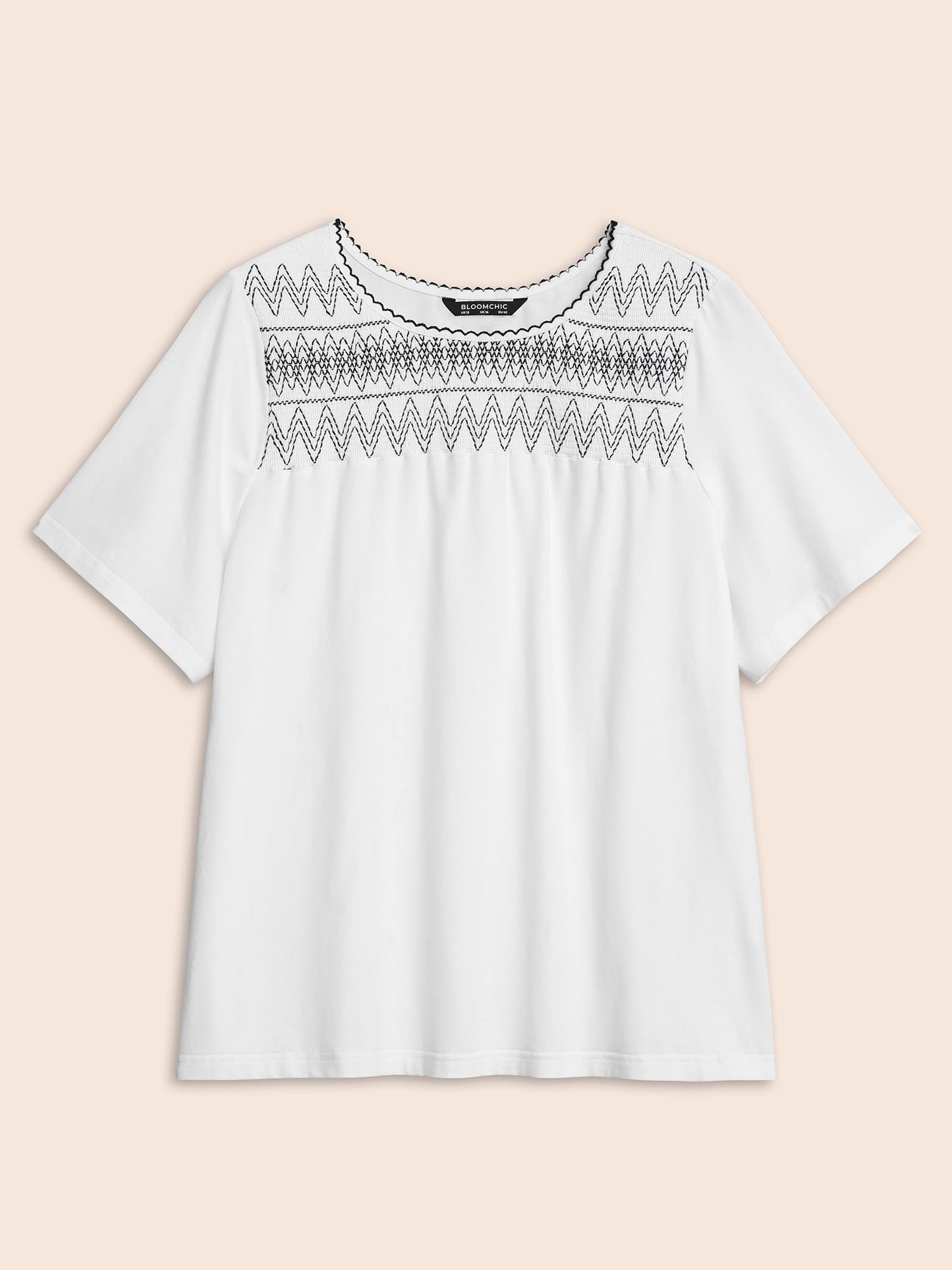 Round Neck Embroidered Shirred T-shirt