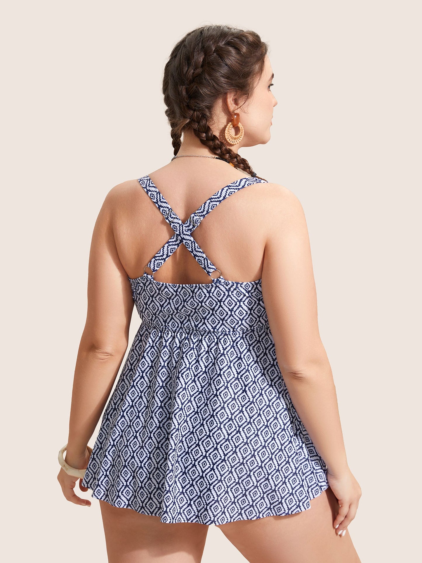 Heart Neckline Geometric Ruched Swim Top