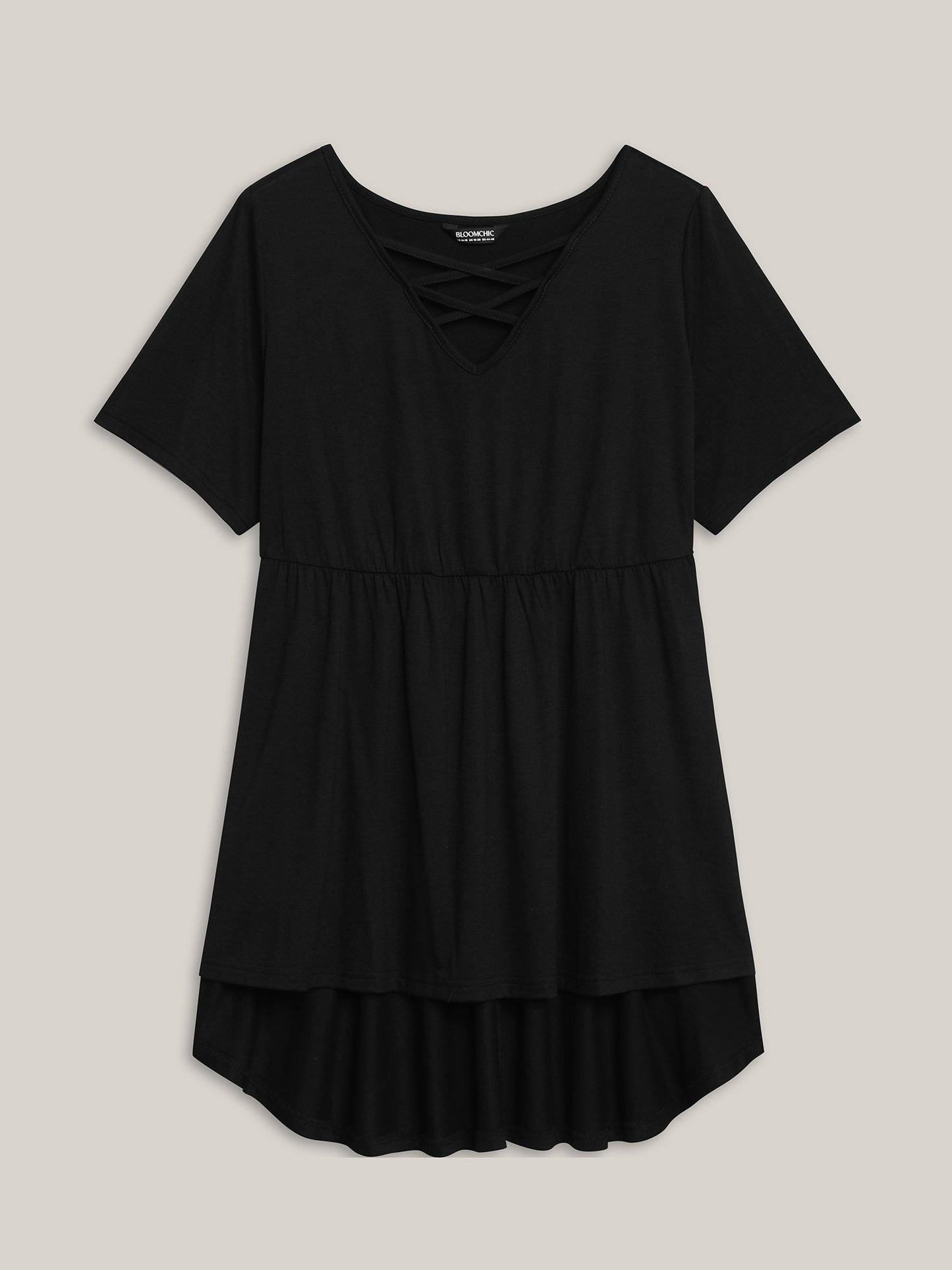Neck Tie-Up Stretchy Peplum Top