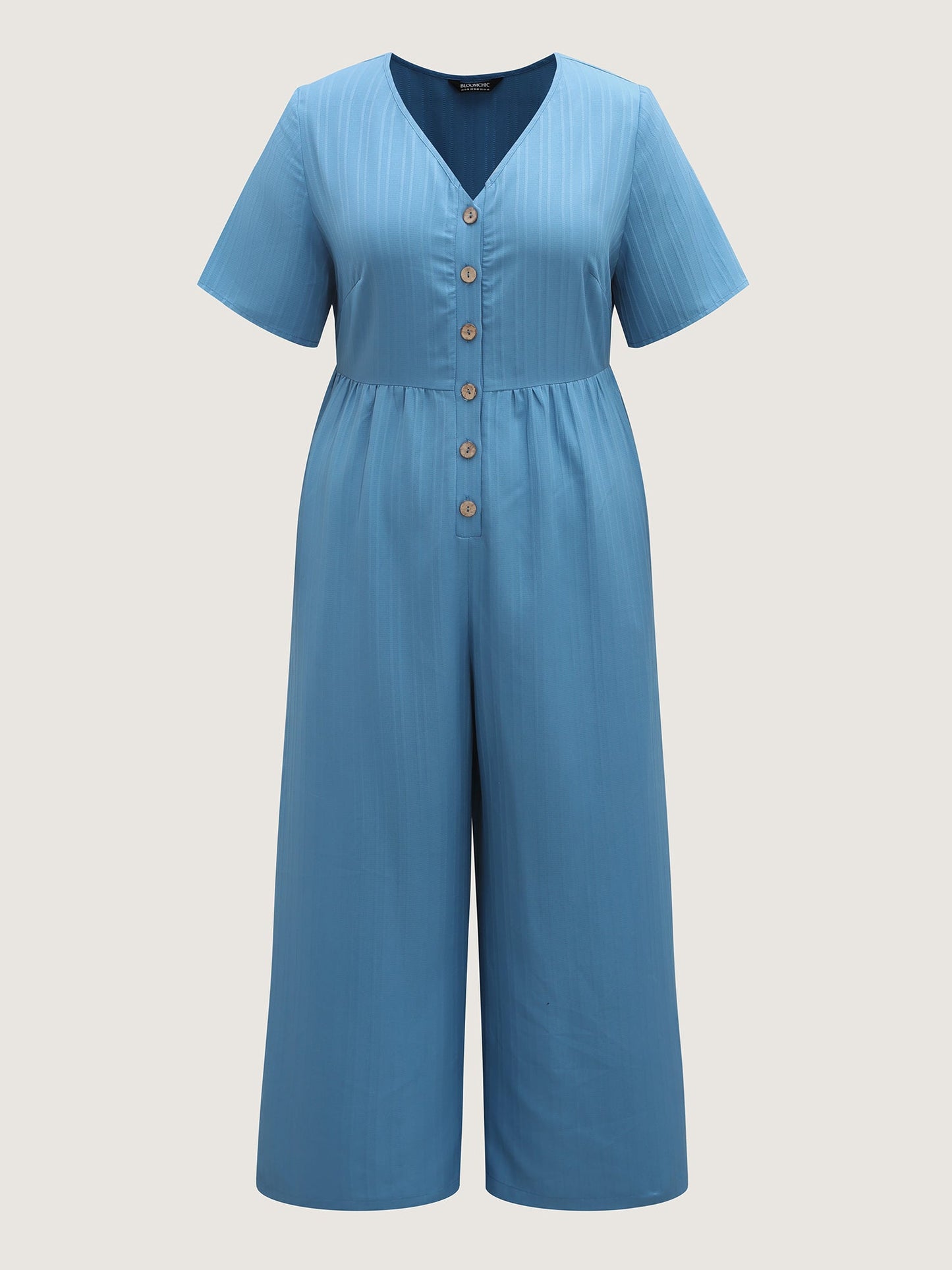 Button Detail High Waisted Solid Jumpsuit
