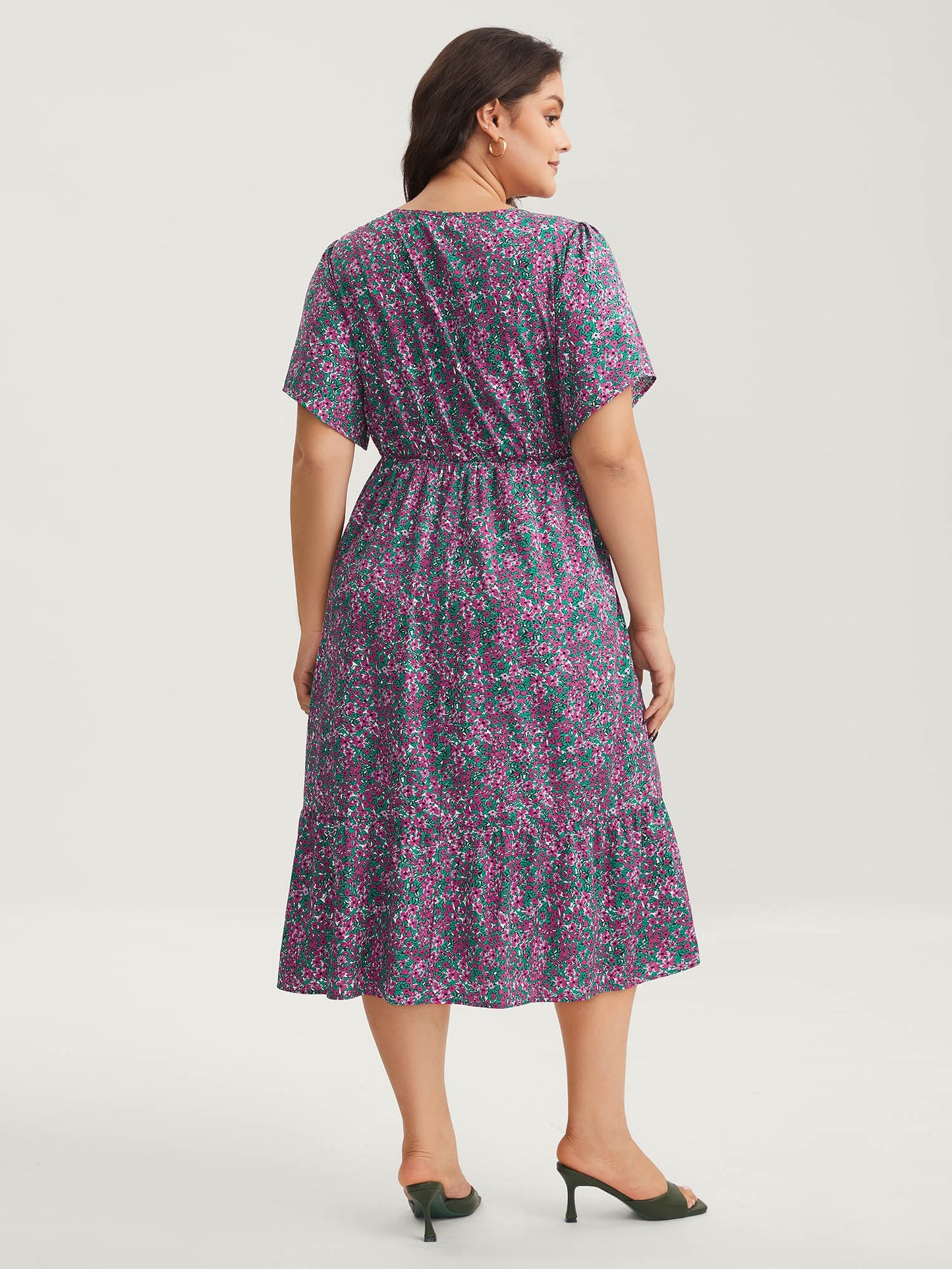 Floral Print V-Neck Tiered Midi Dress