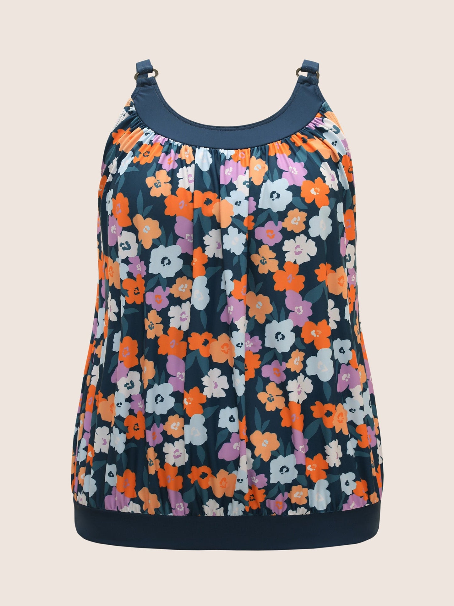 Floral Patchwork Round Buckle Detail Swim Top