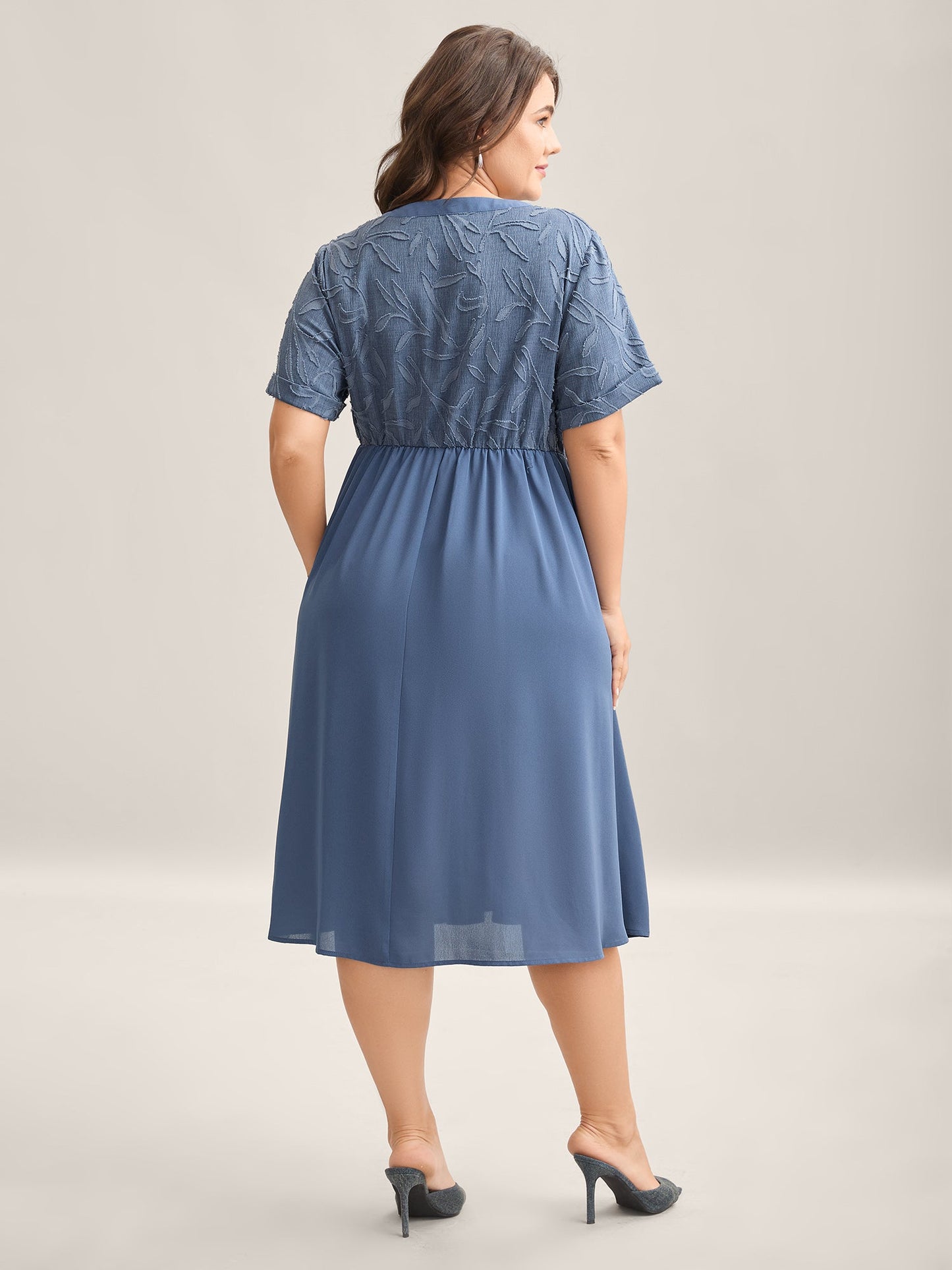 Notched Collar Textured Pocket Midi Dress