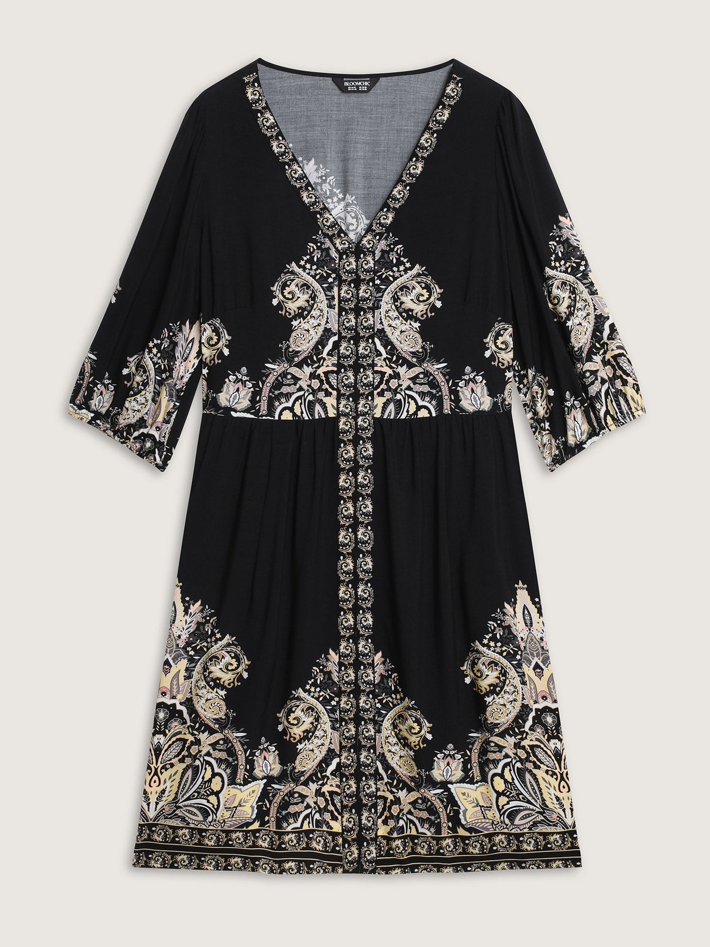 Paisley Print Rayon Contrast Midi Dress