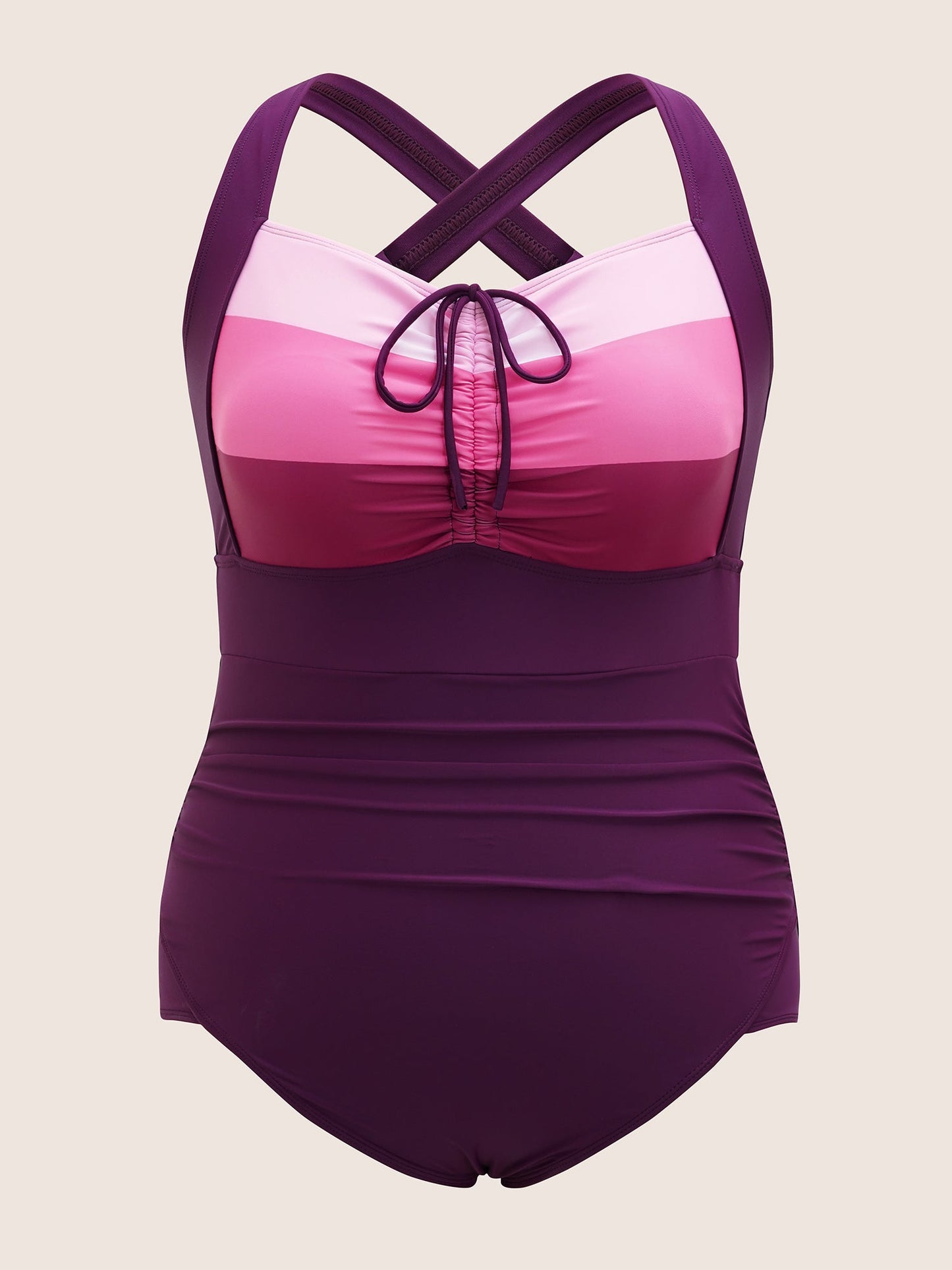 Colorblock Contrast Heart Neckline Drawstring One Piece Swimsuit