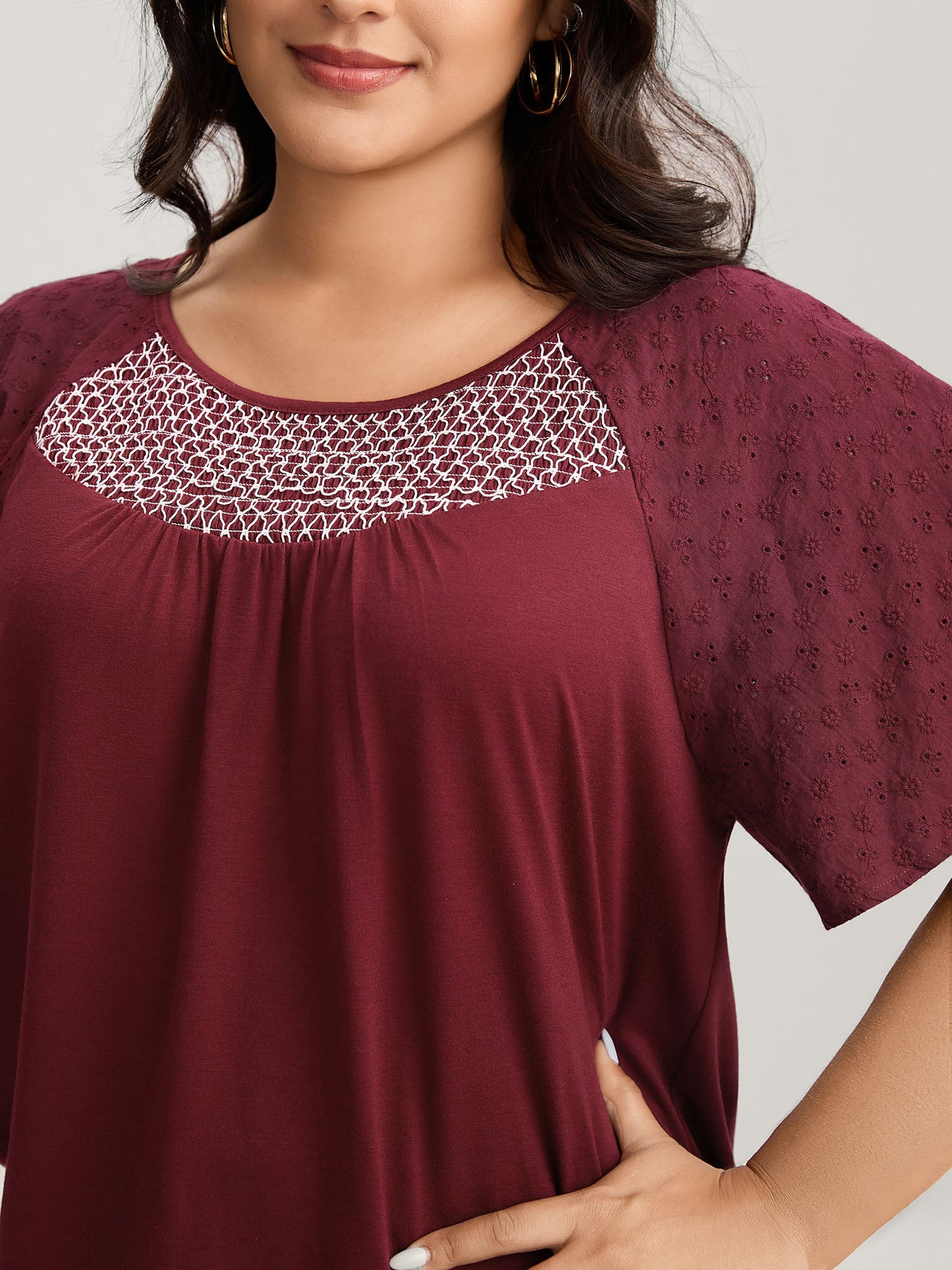 Textured Flared Sleeve Pleated Top