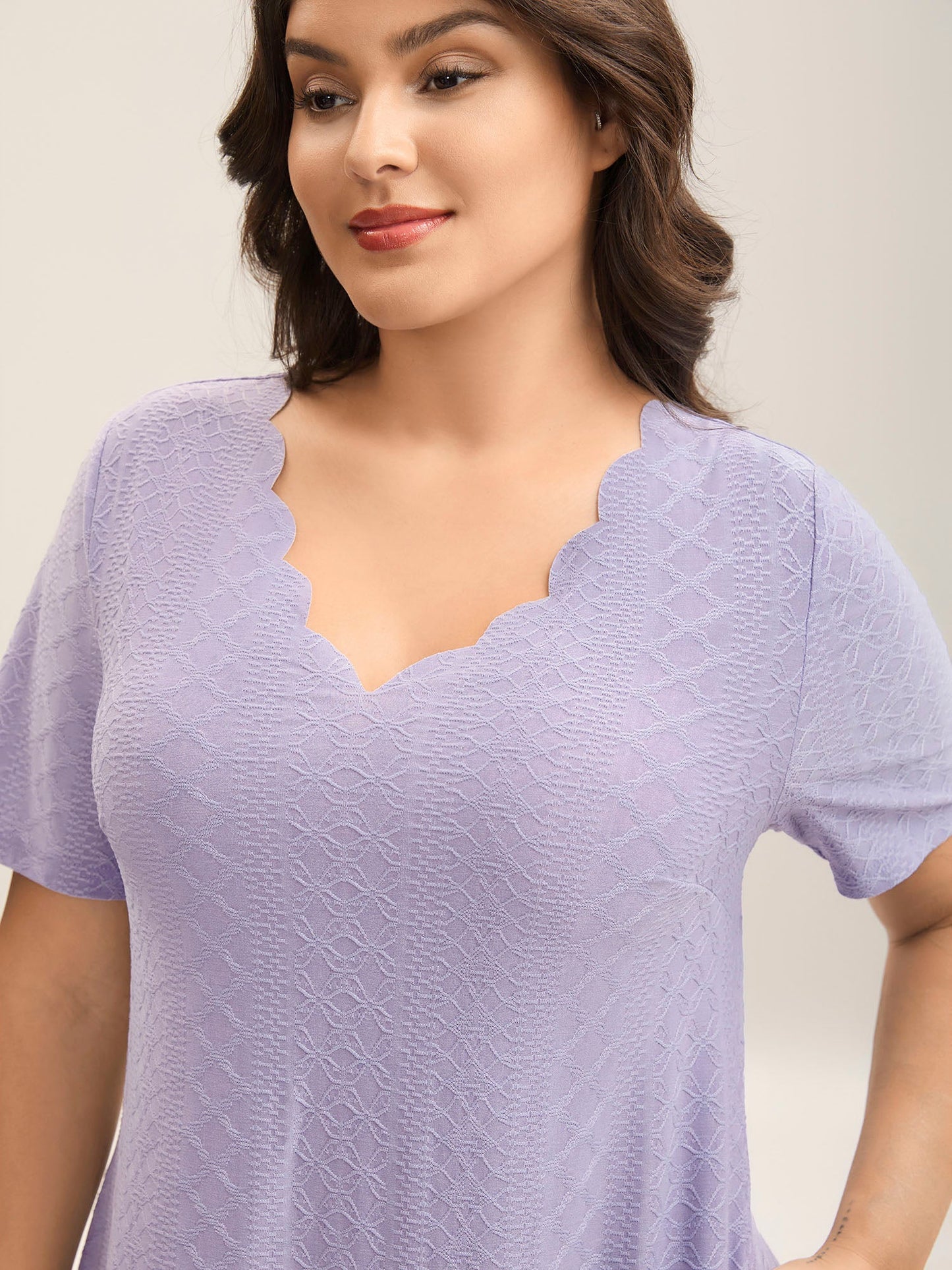 Textured Knit Scalloped Neckline Midi Dress