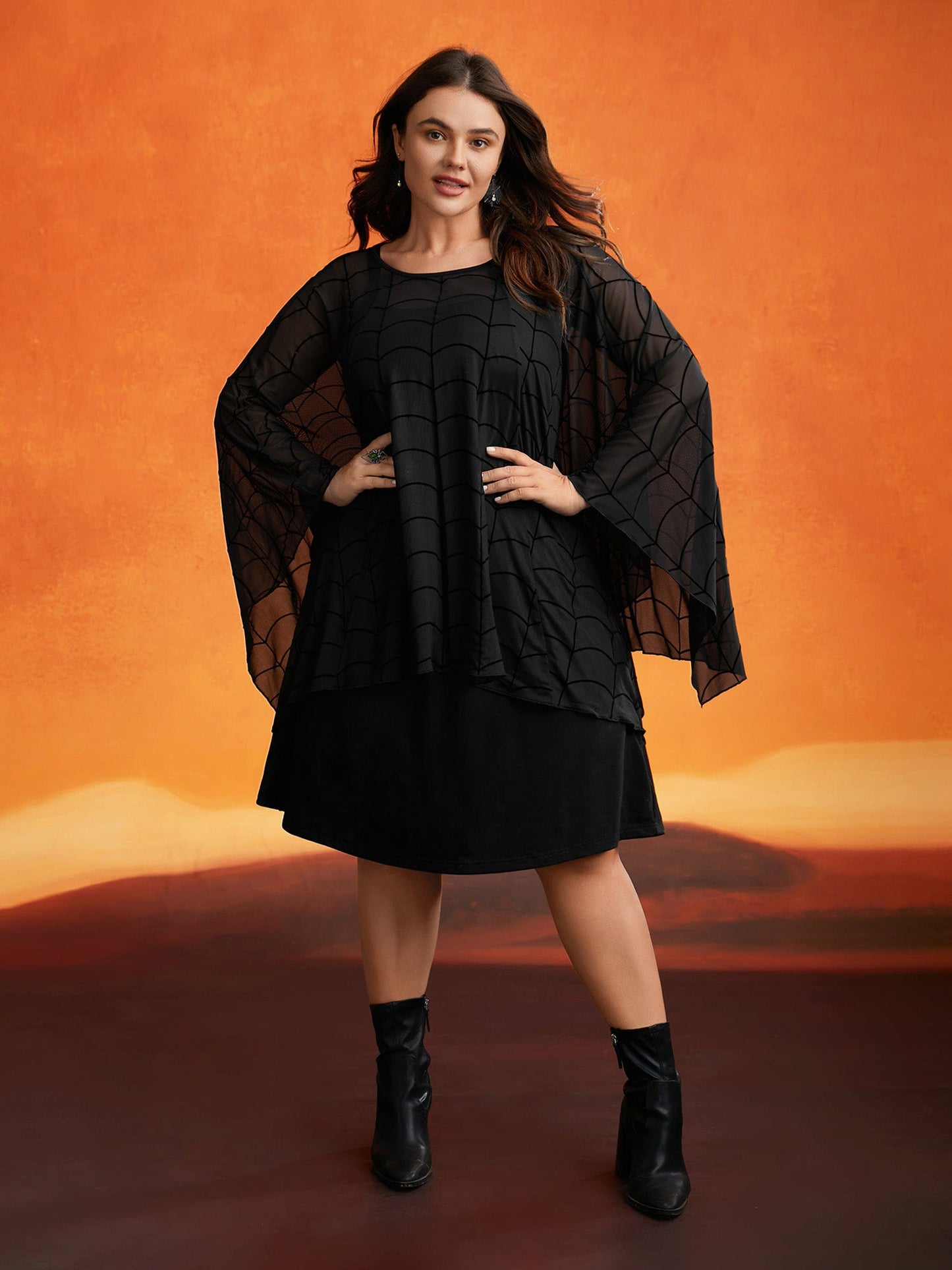 Spider Web Textured Two-Piece Tank Style Dress