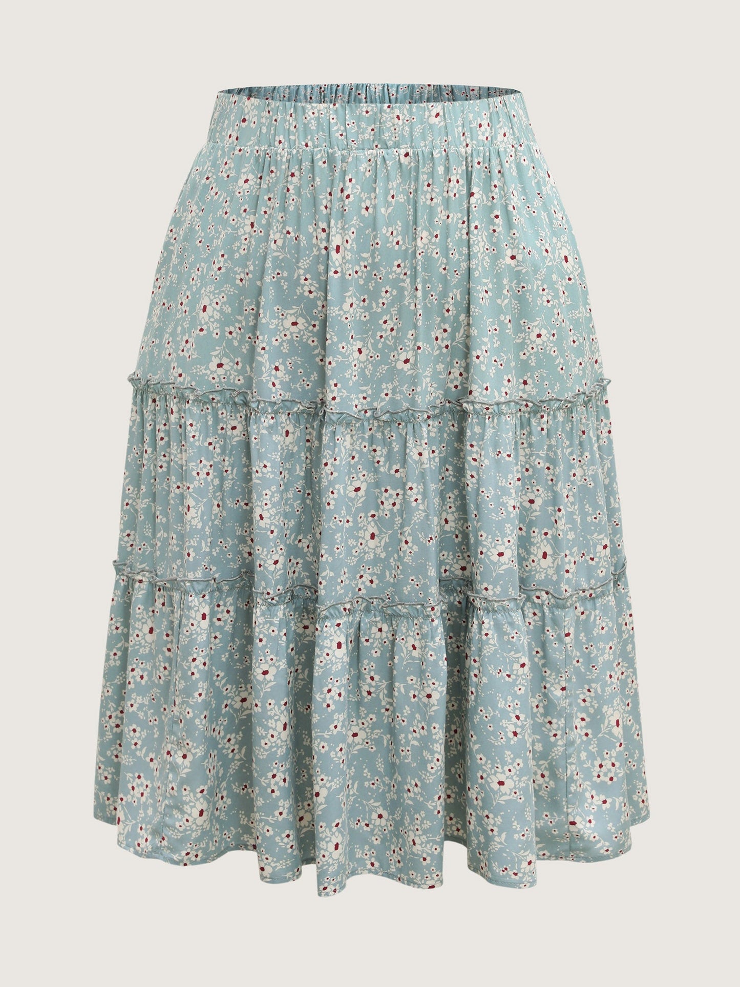Floral Print Stretchy Waist Tiered Midi Skirt