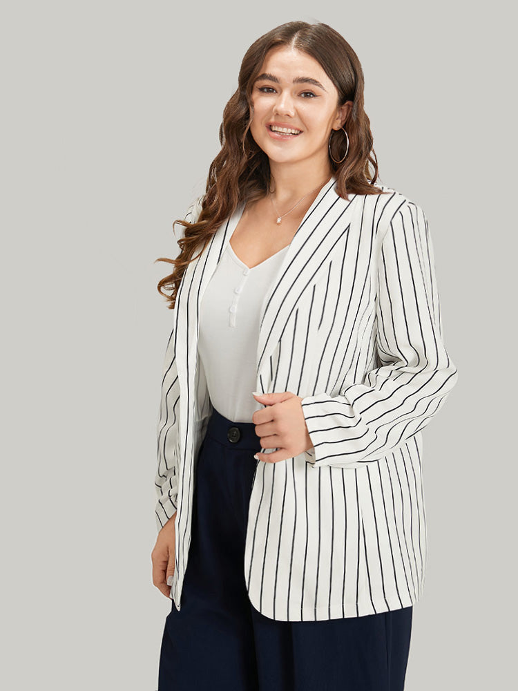 Striped Pocket Gathered Lapel Collar Blazer