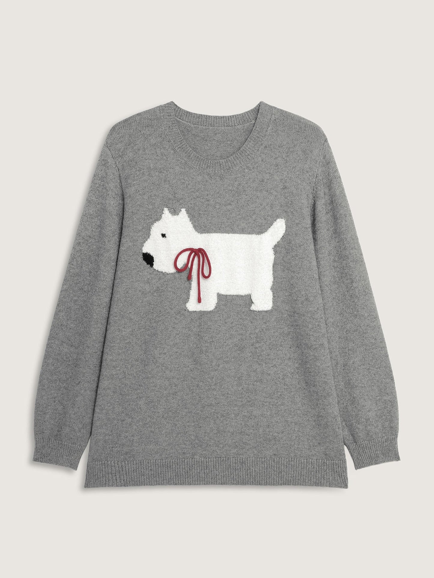 Puppy Bowknot Motif Textured Pullover