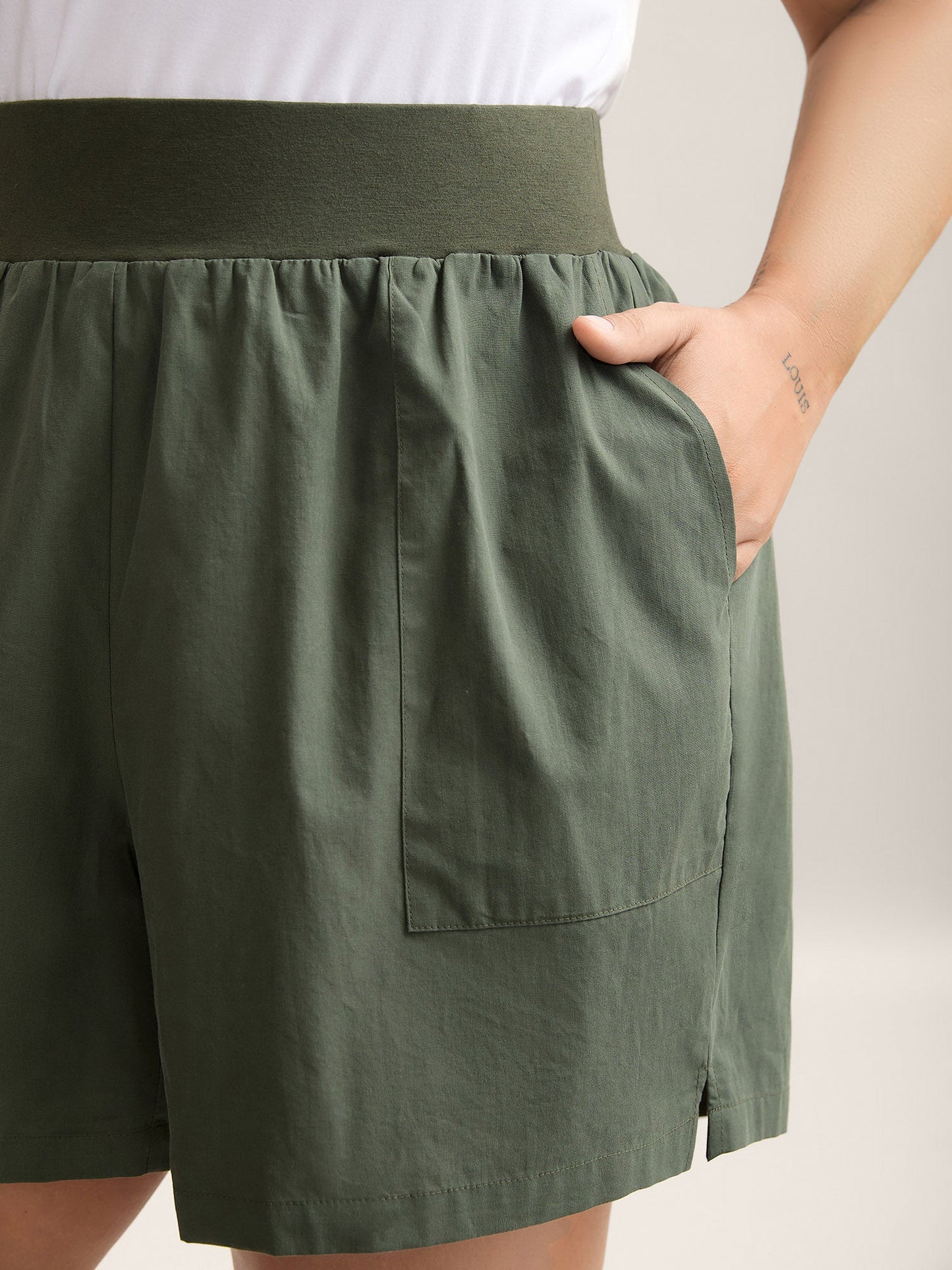 Cotton Wide Waist Plain Shorts