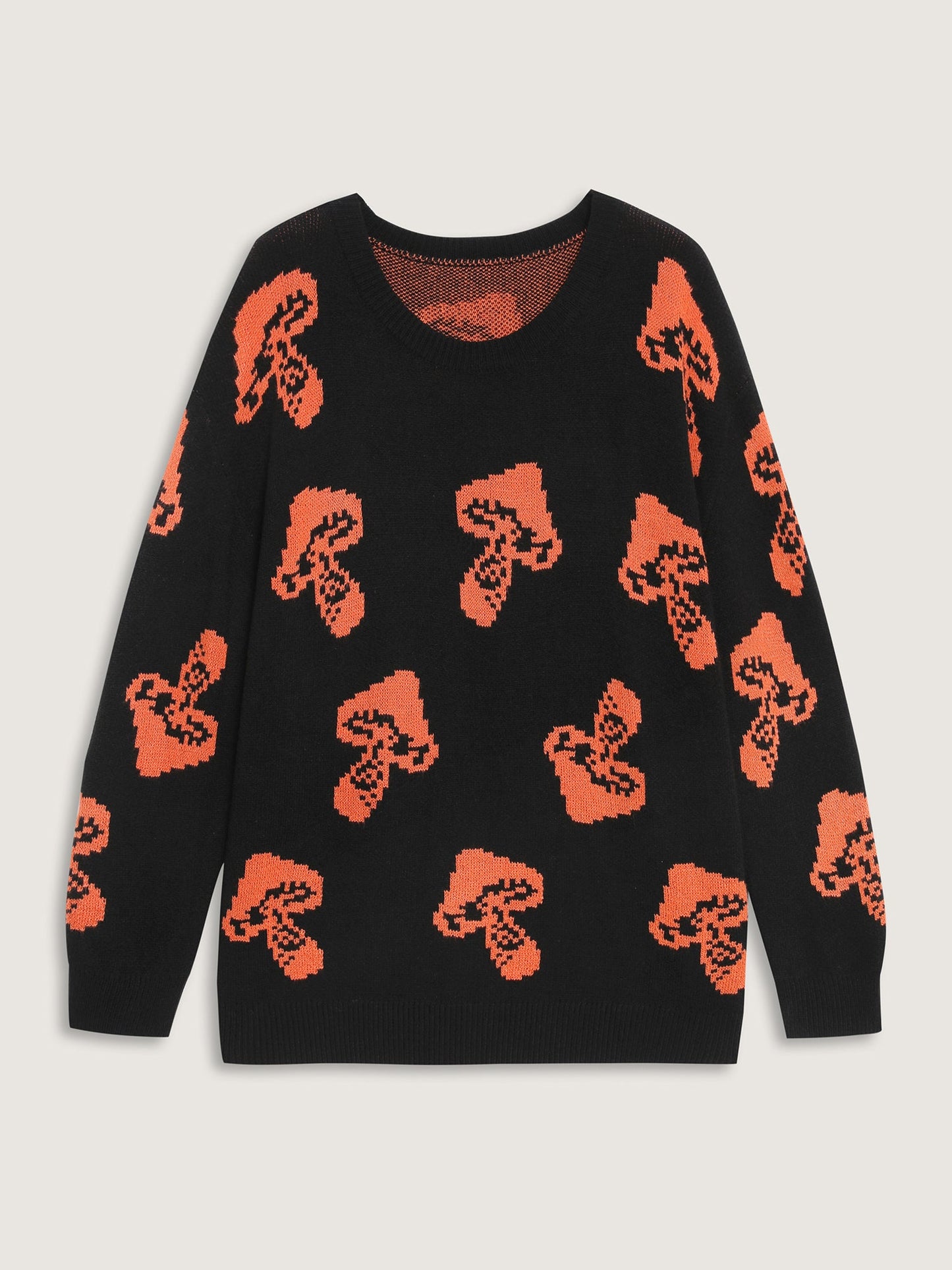 Halloween Mushroom Jacquard Print Pullover