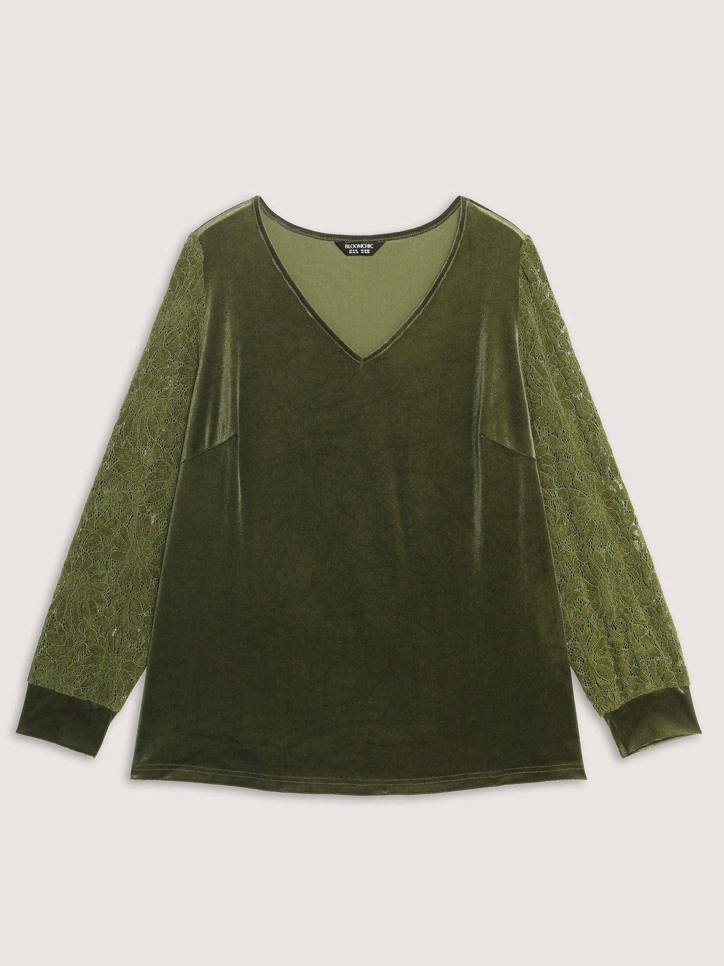 Velvet Stretchy Spliced V-Neck Blouse