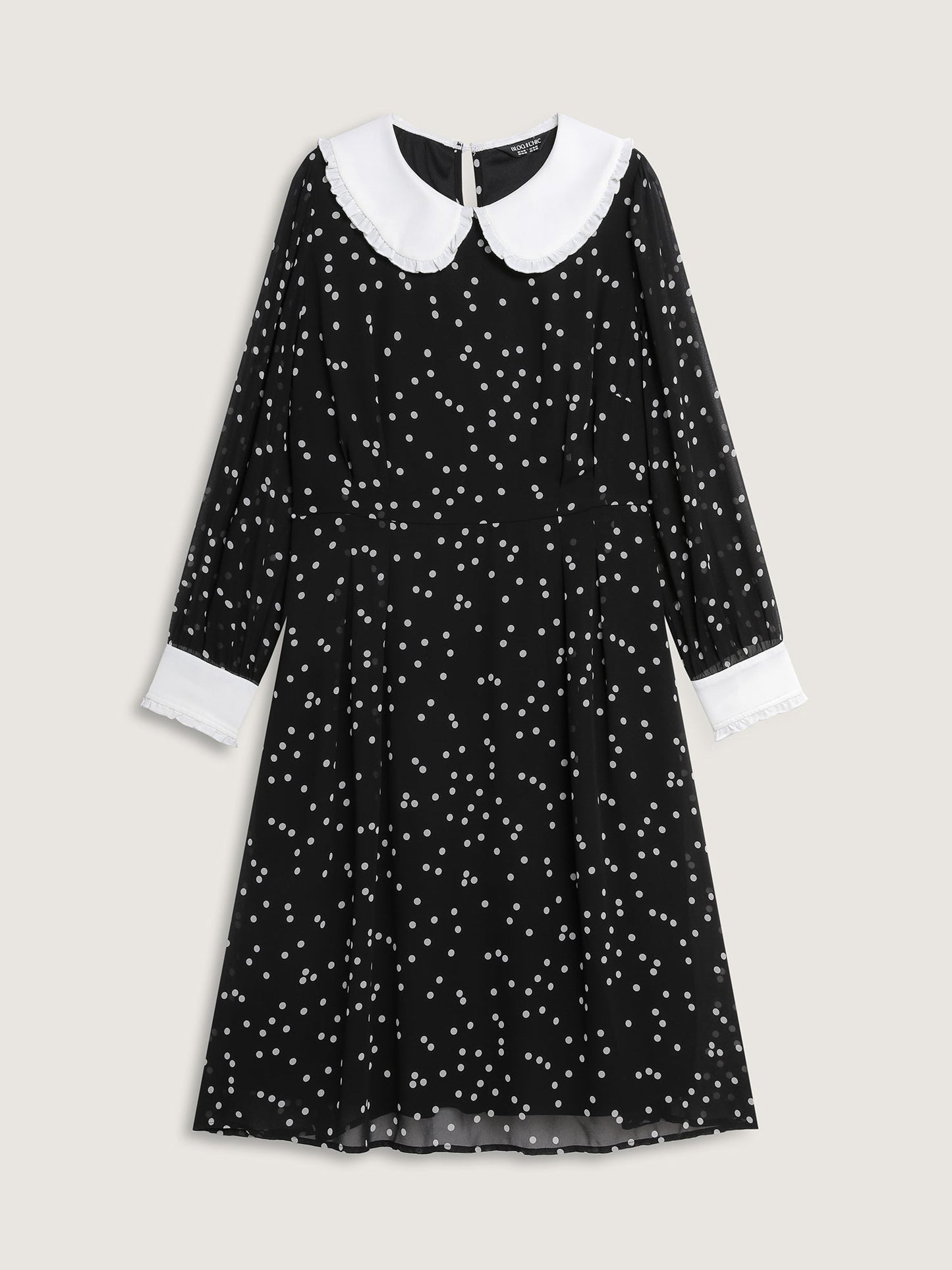 Polka Dots Doll Collar Contrast Midi Dress