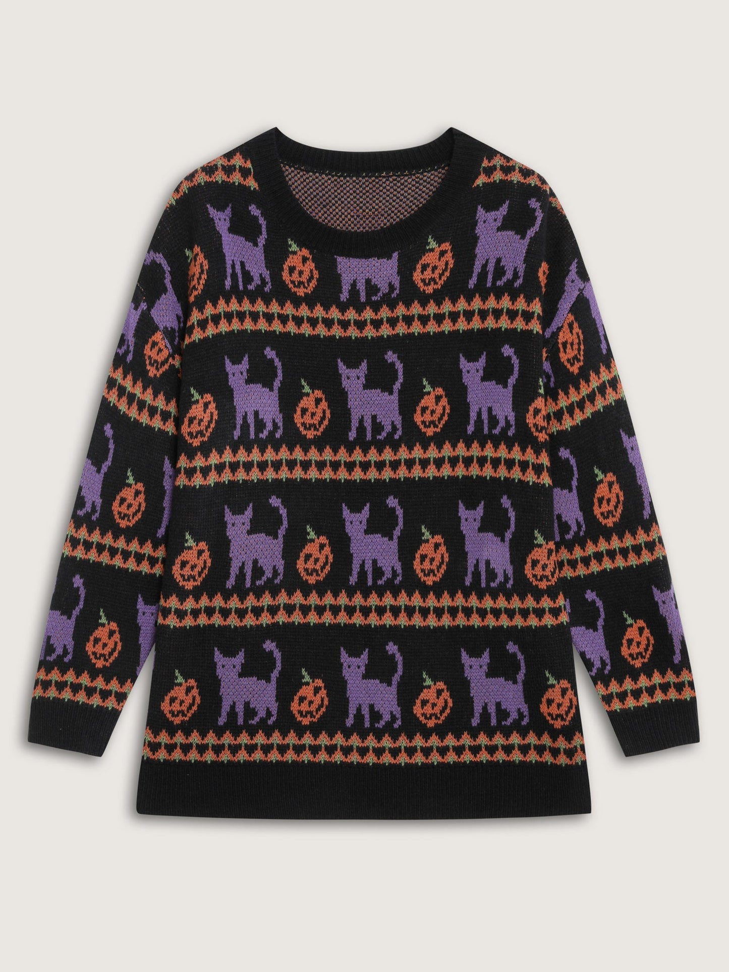 Cat Halloween Print Cozy Pullover