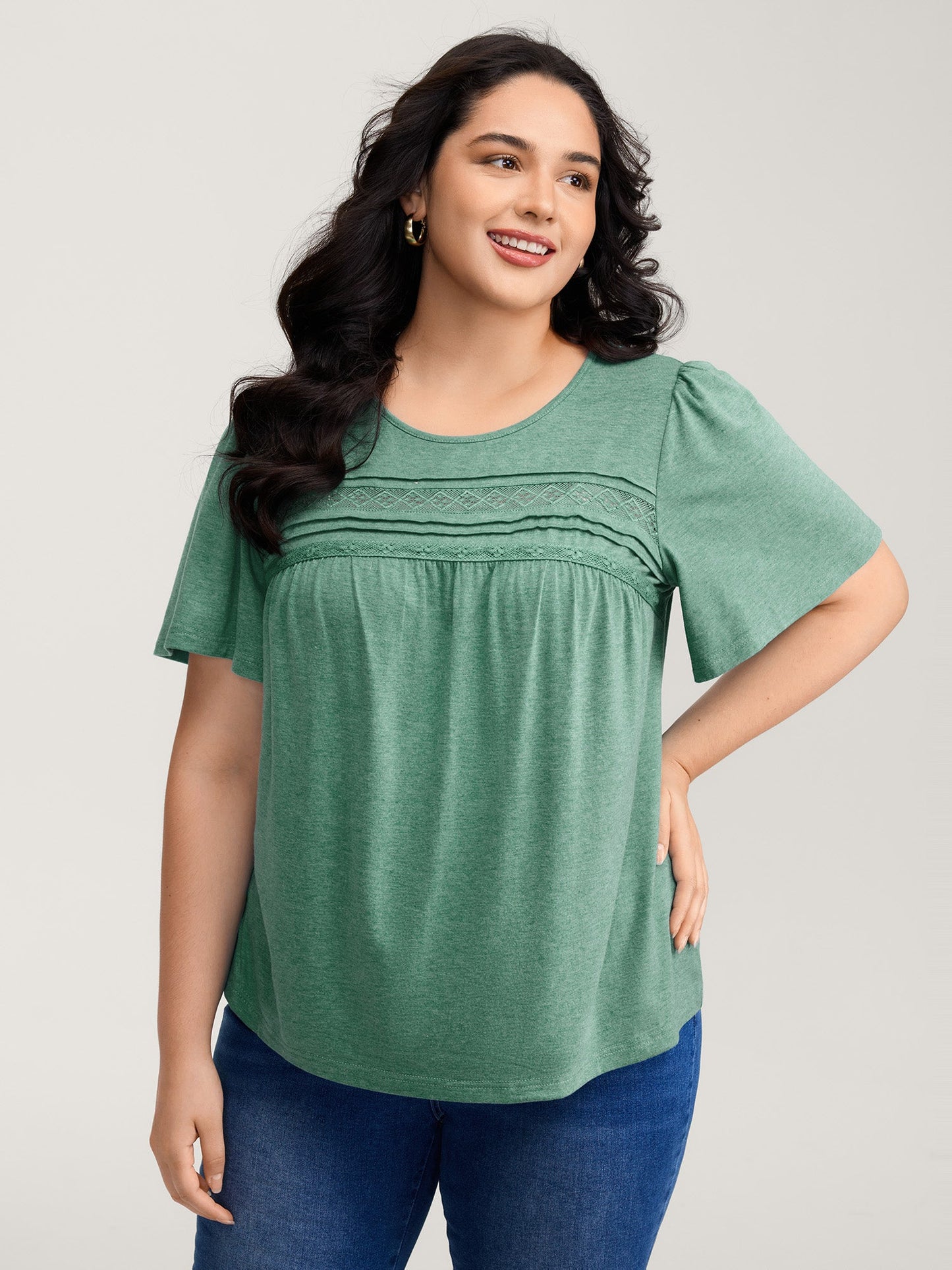 Supersoft Pleated Detail Lace Trim T-Shirt