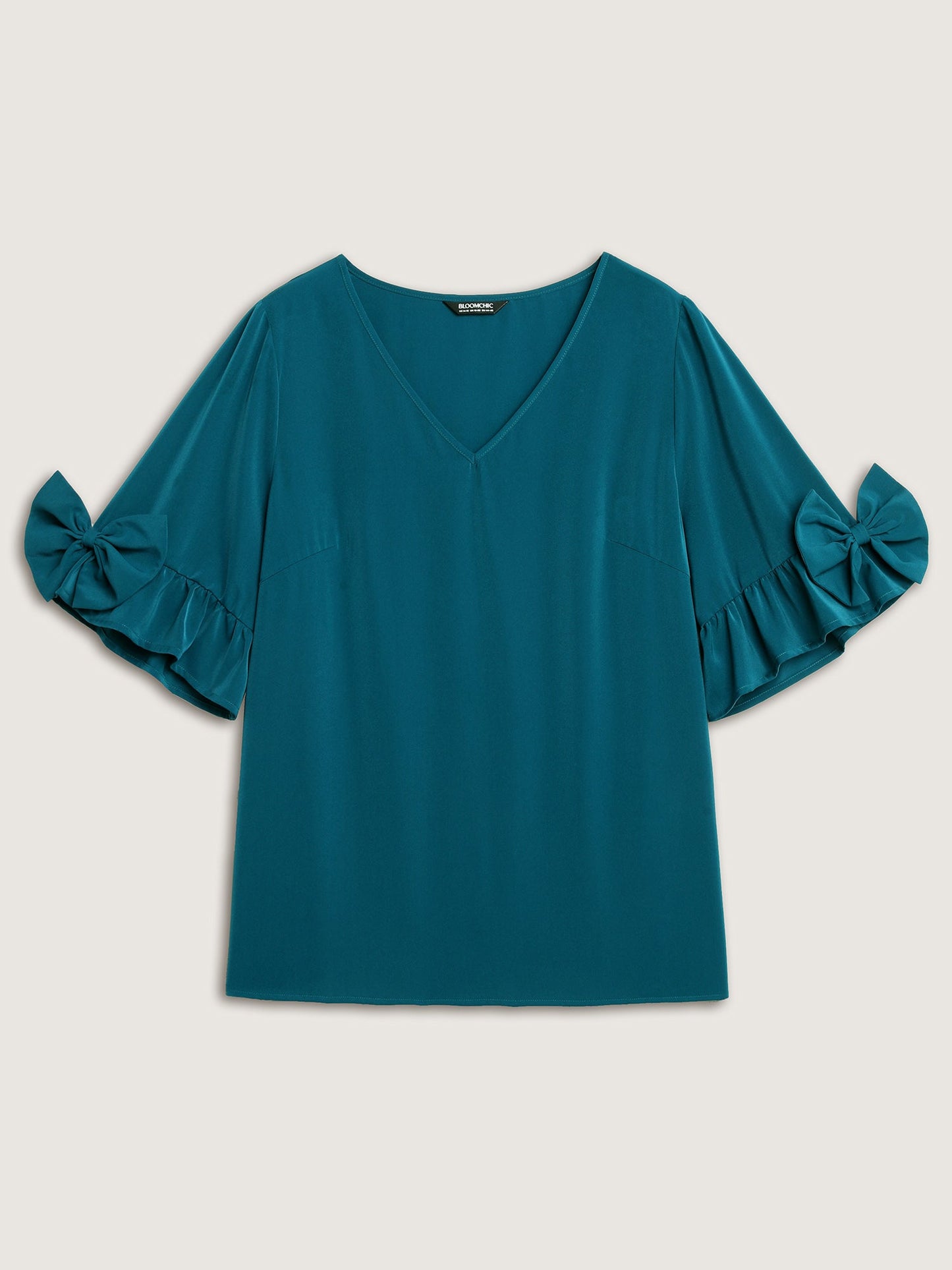 Ruffled 3D Bow Detail Solid Blouse