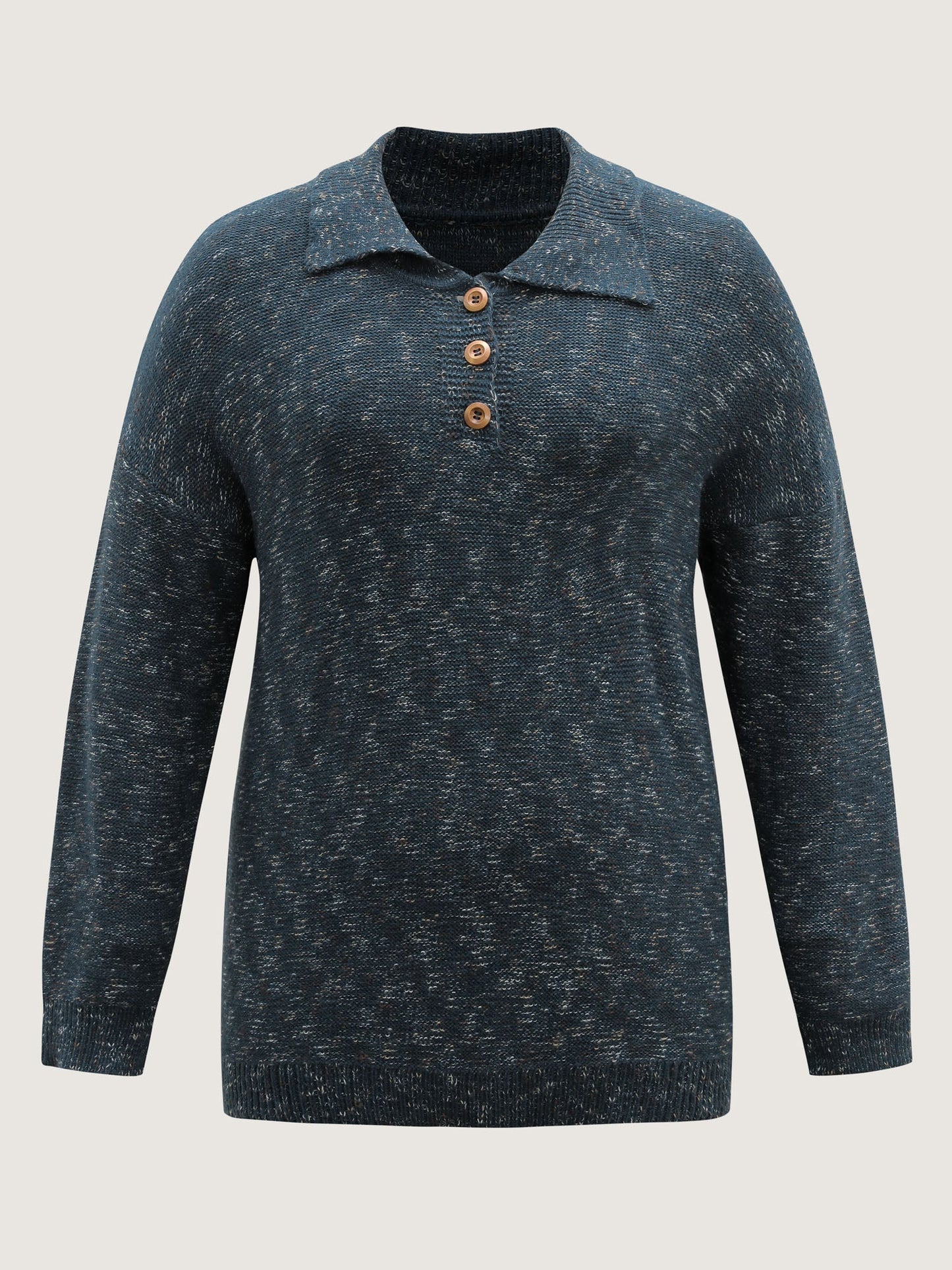 Heather Polo Collar Button Pullover