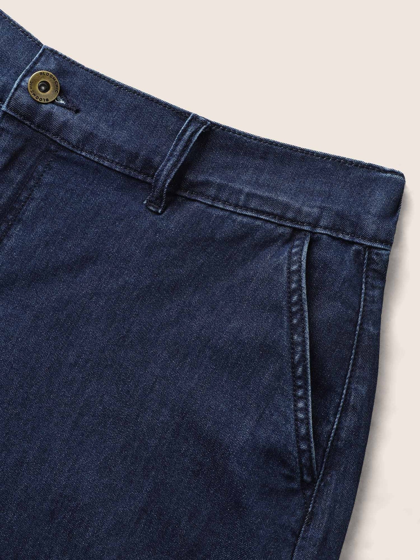 Dark Wash Slanted Pocket Loose Denim Shorts