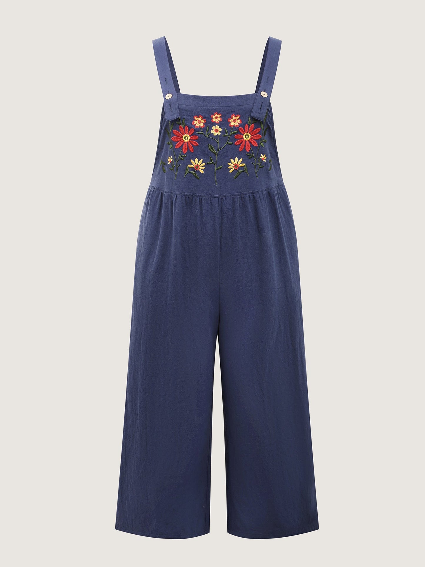 Pure Cotton Floral Embroidery Overall Jumpsuit
