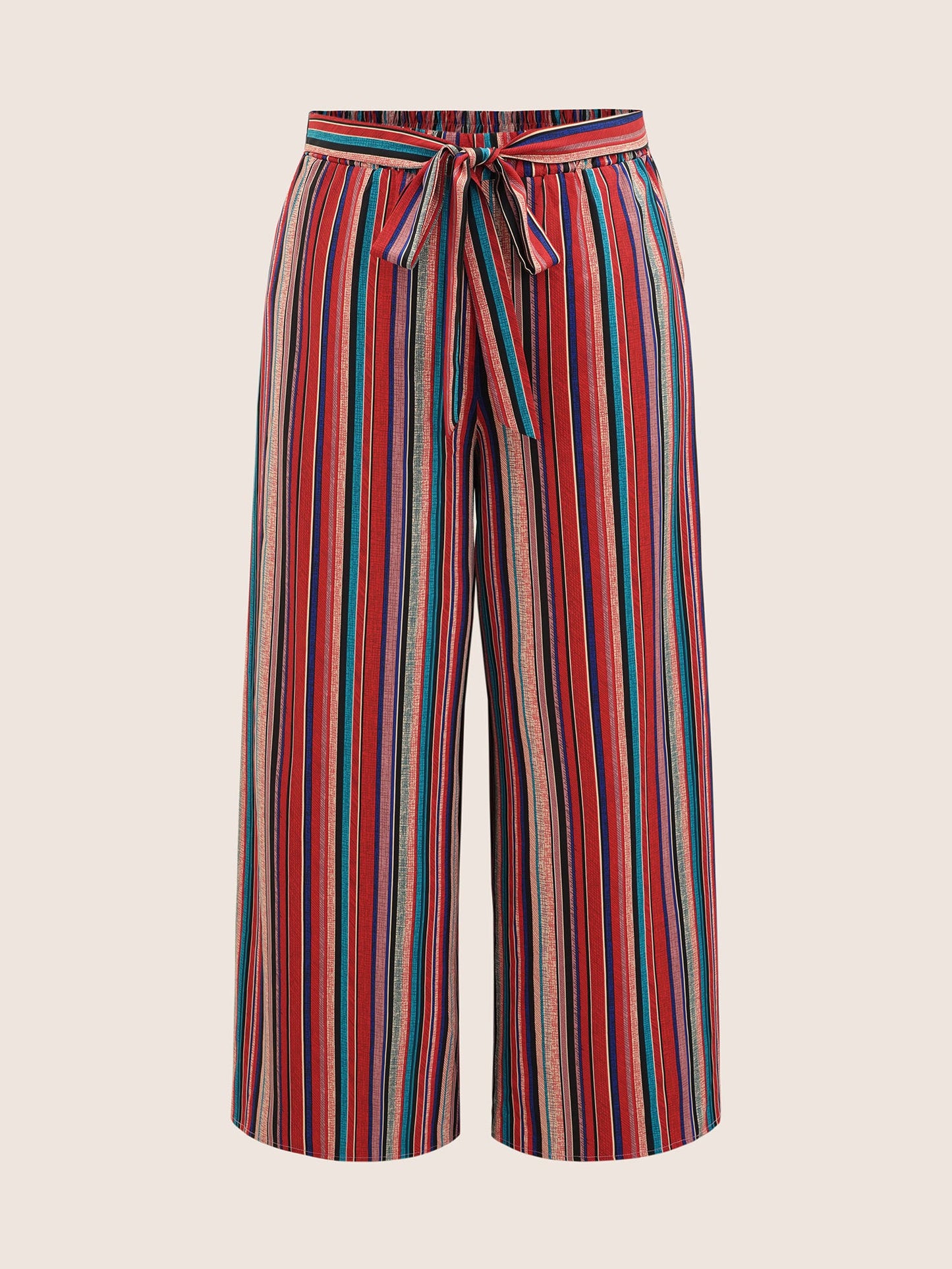 Contrast Striped Tie Knot Wide Leg Pants