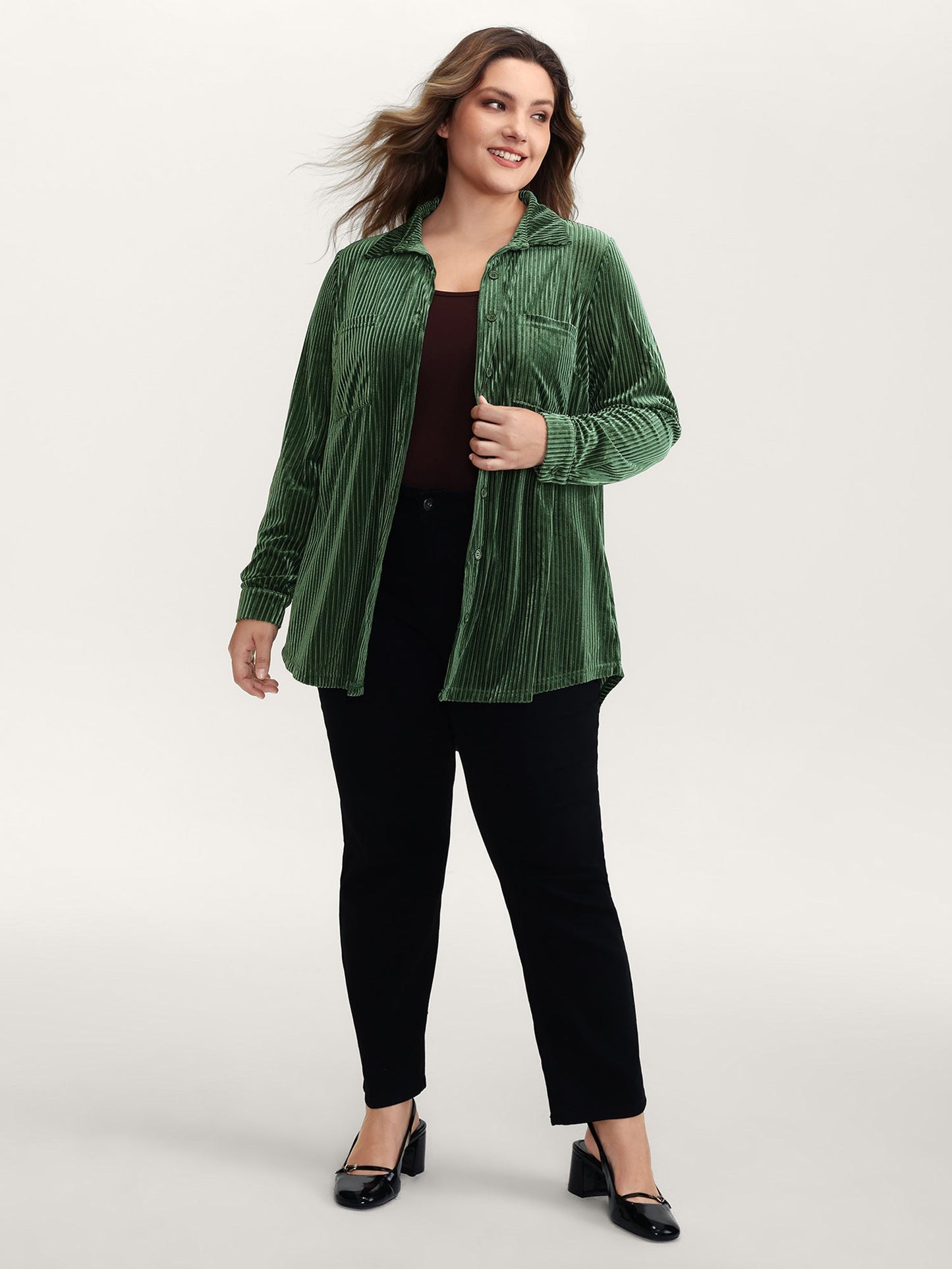 Velvet Textured Pockets Button-Down Shirt