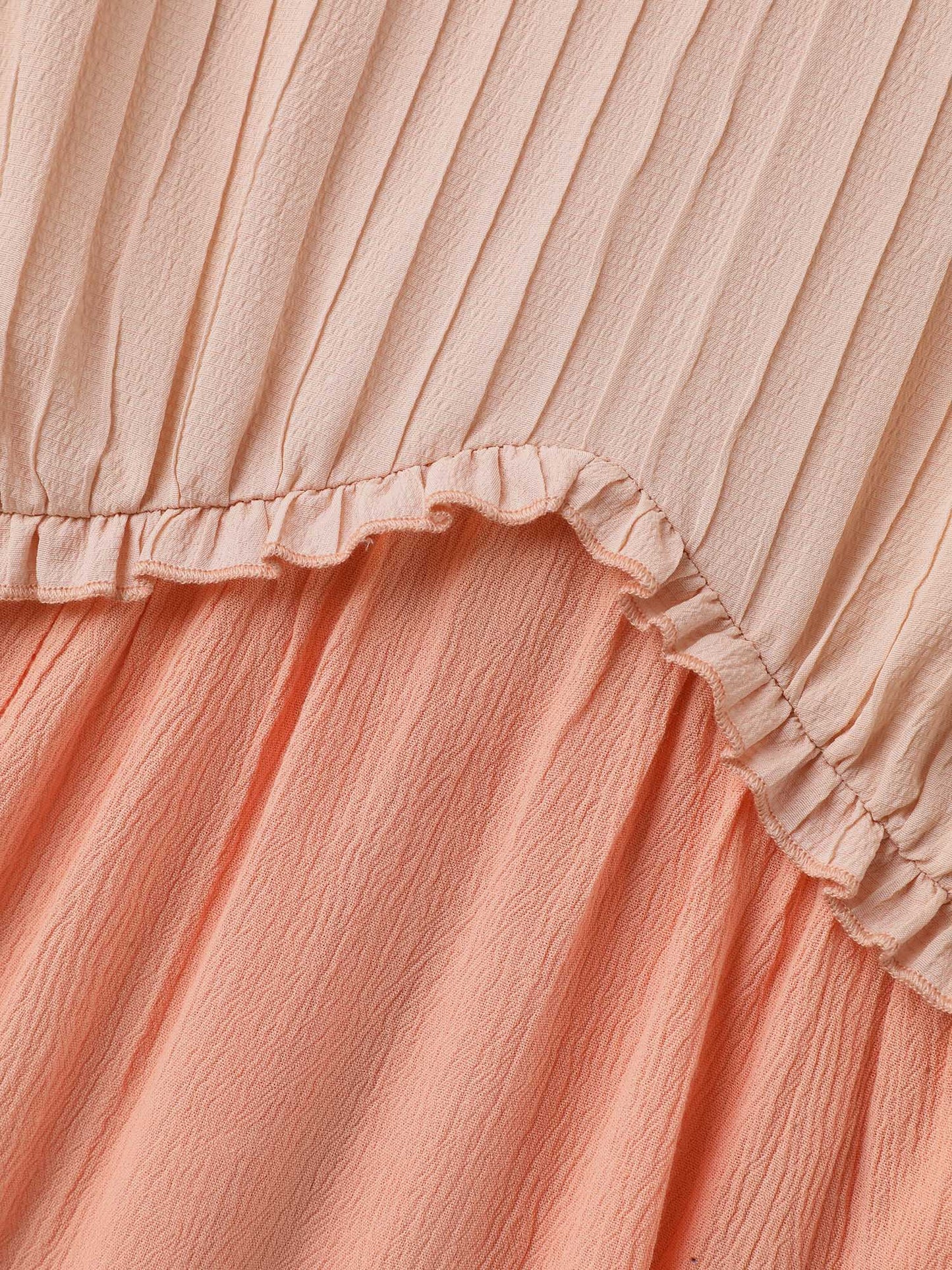 Pleated Layered Sheer Puff Sleeve Blouse