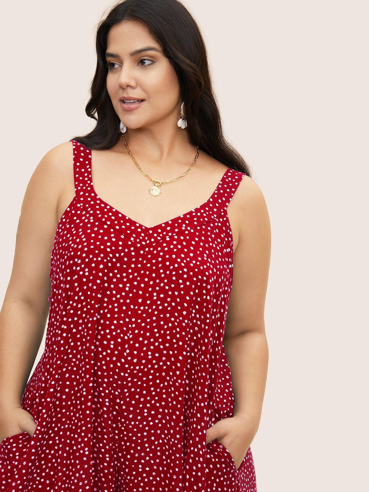 Polka Dot U Neck Wide Leg Jumpsuit