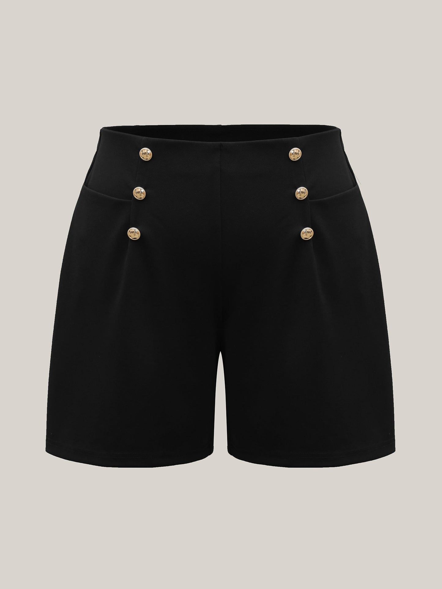 No-Gap Waist Button Detail Straight-Leg Shorts