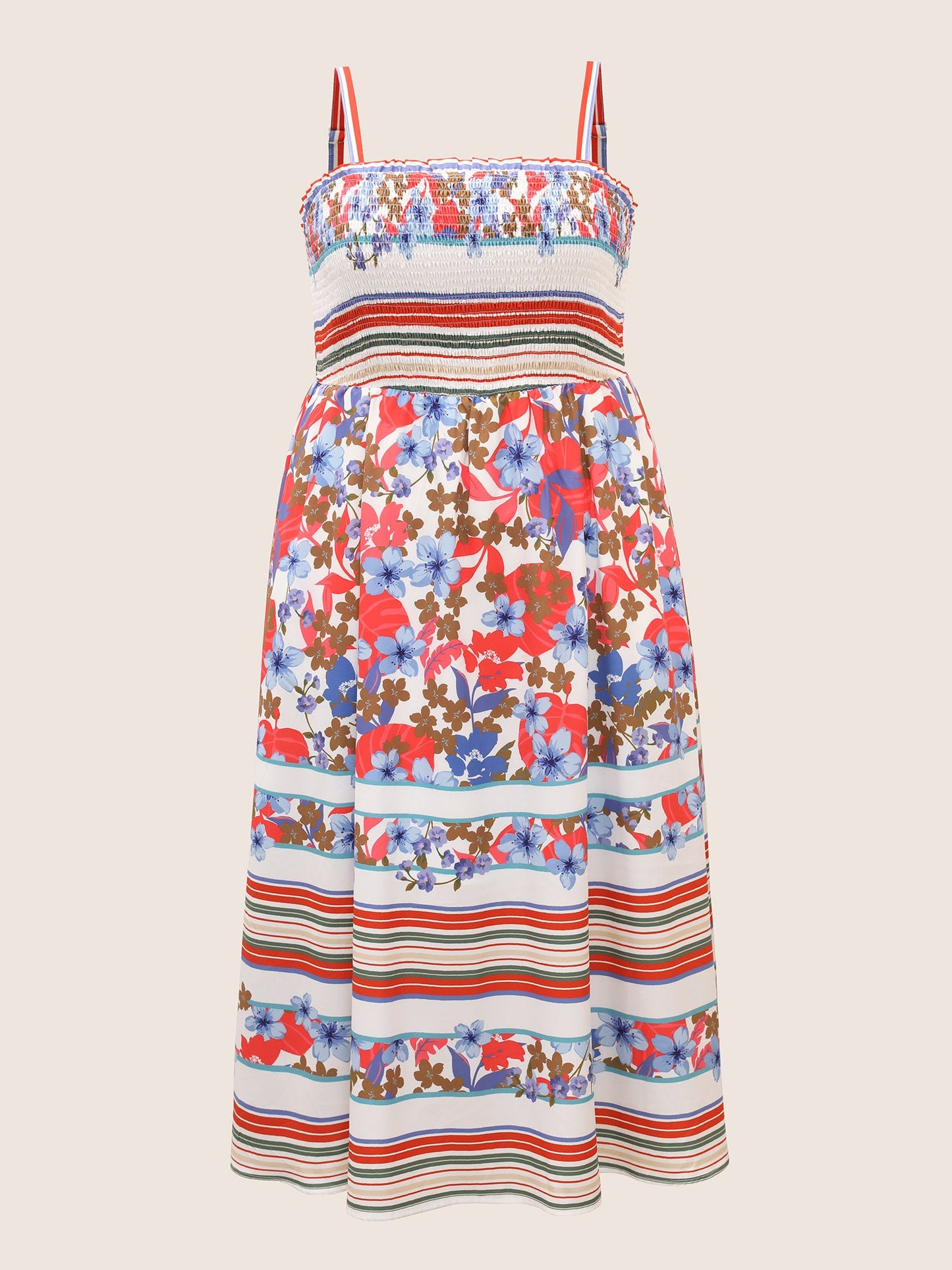 Floral Print Shirred Cami Midi Dress