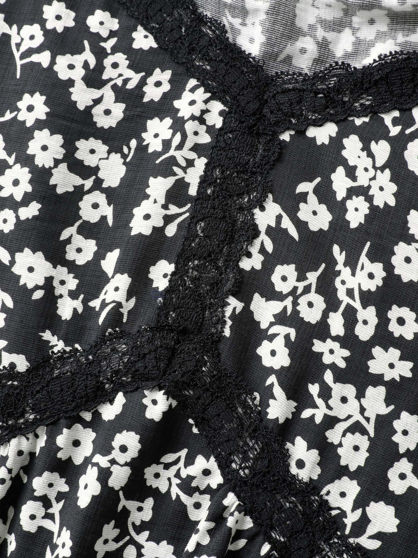 Ditsy Floral Print Lace Detail Midi Dress