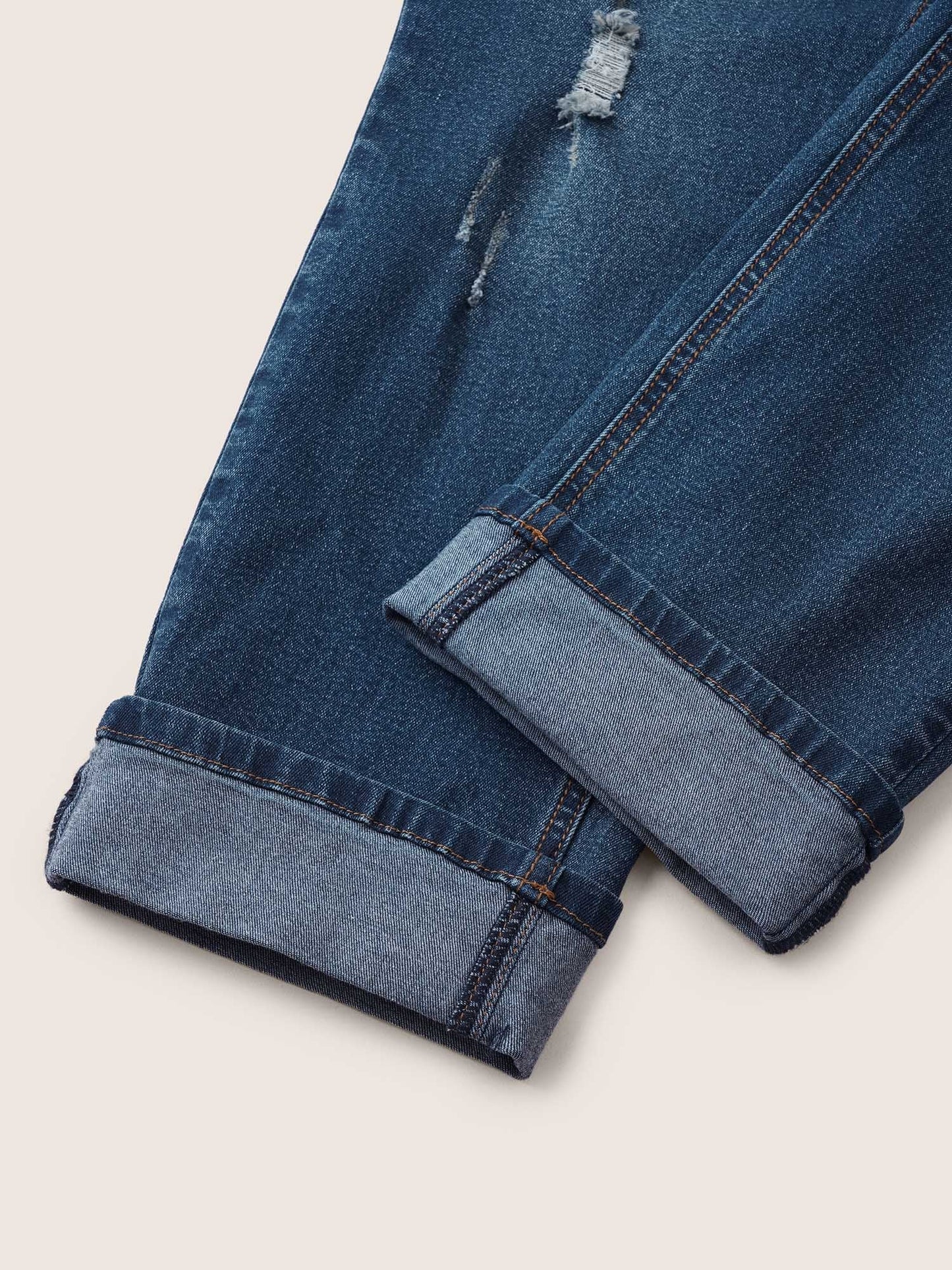 Roll Hem Ripped Pocket Straight Leg Cropped Jeans