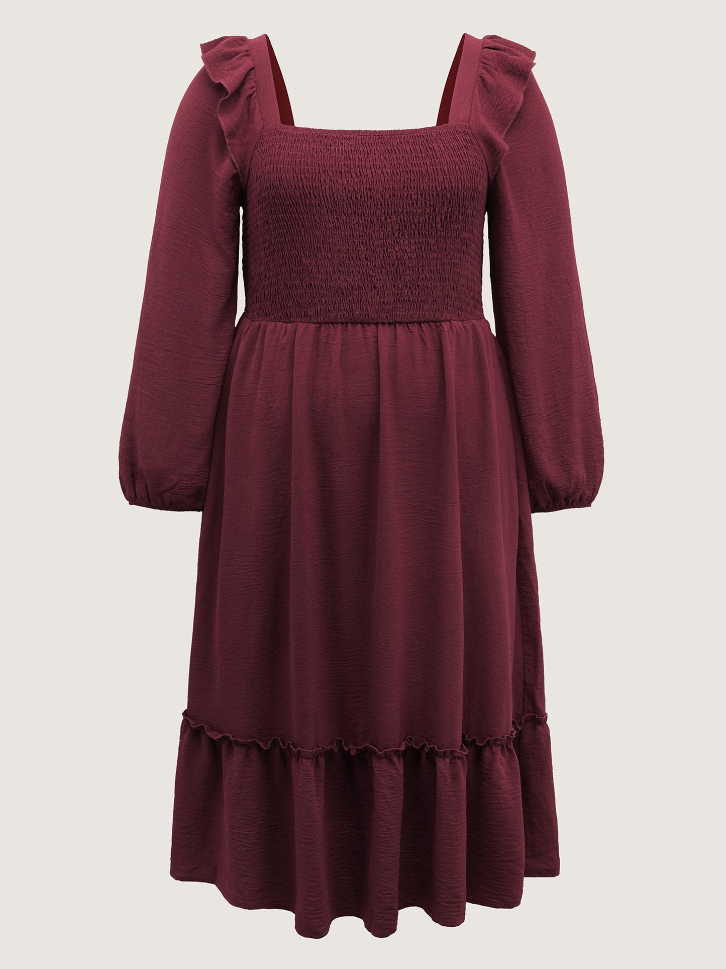 Shirred Bodice Ruffled Tiered Maxi Dress