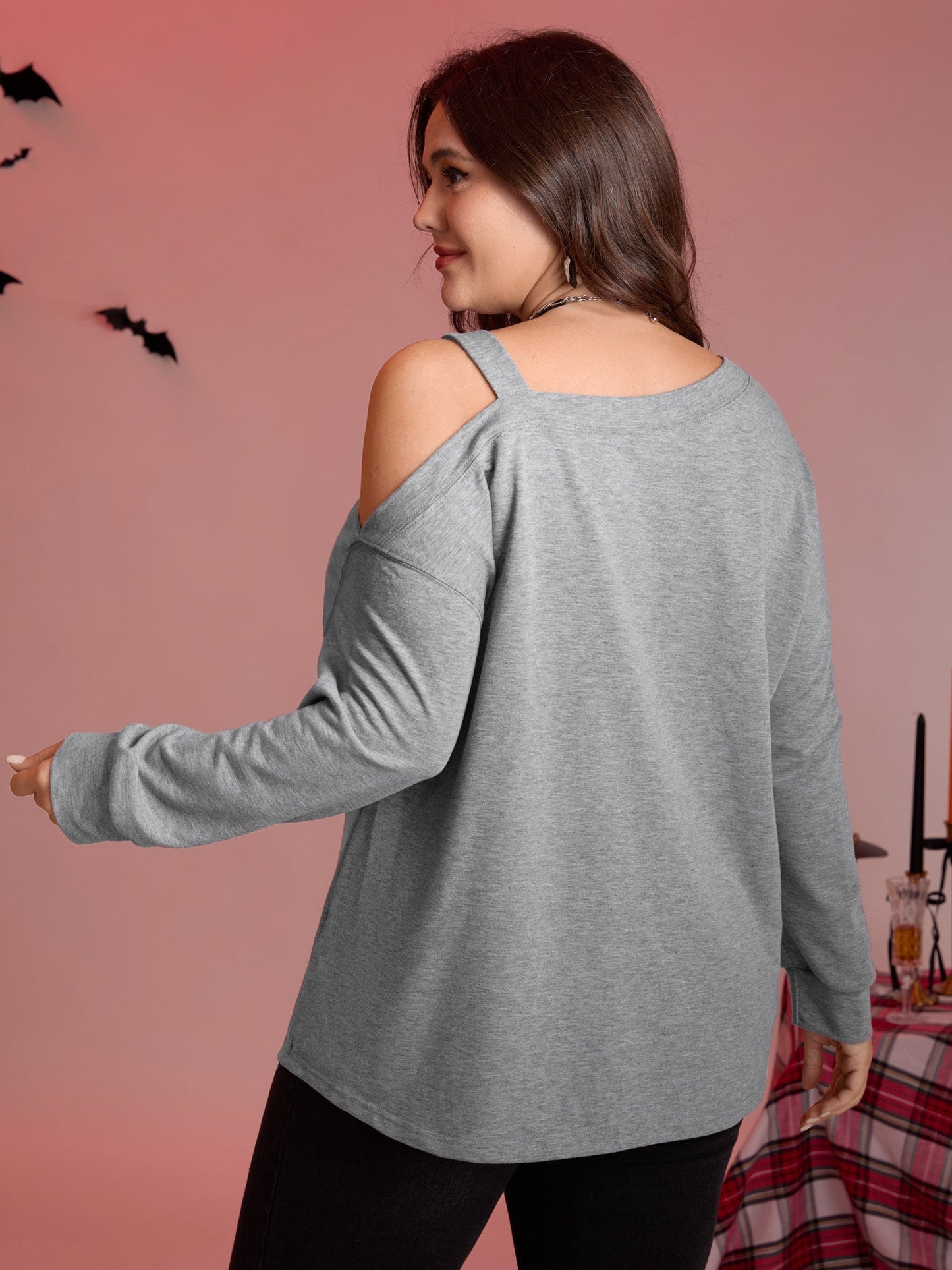 Floral Skull Print One-Shoulder Sweatshirt