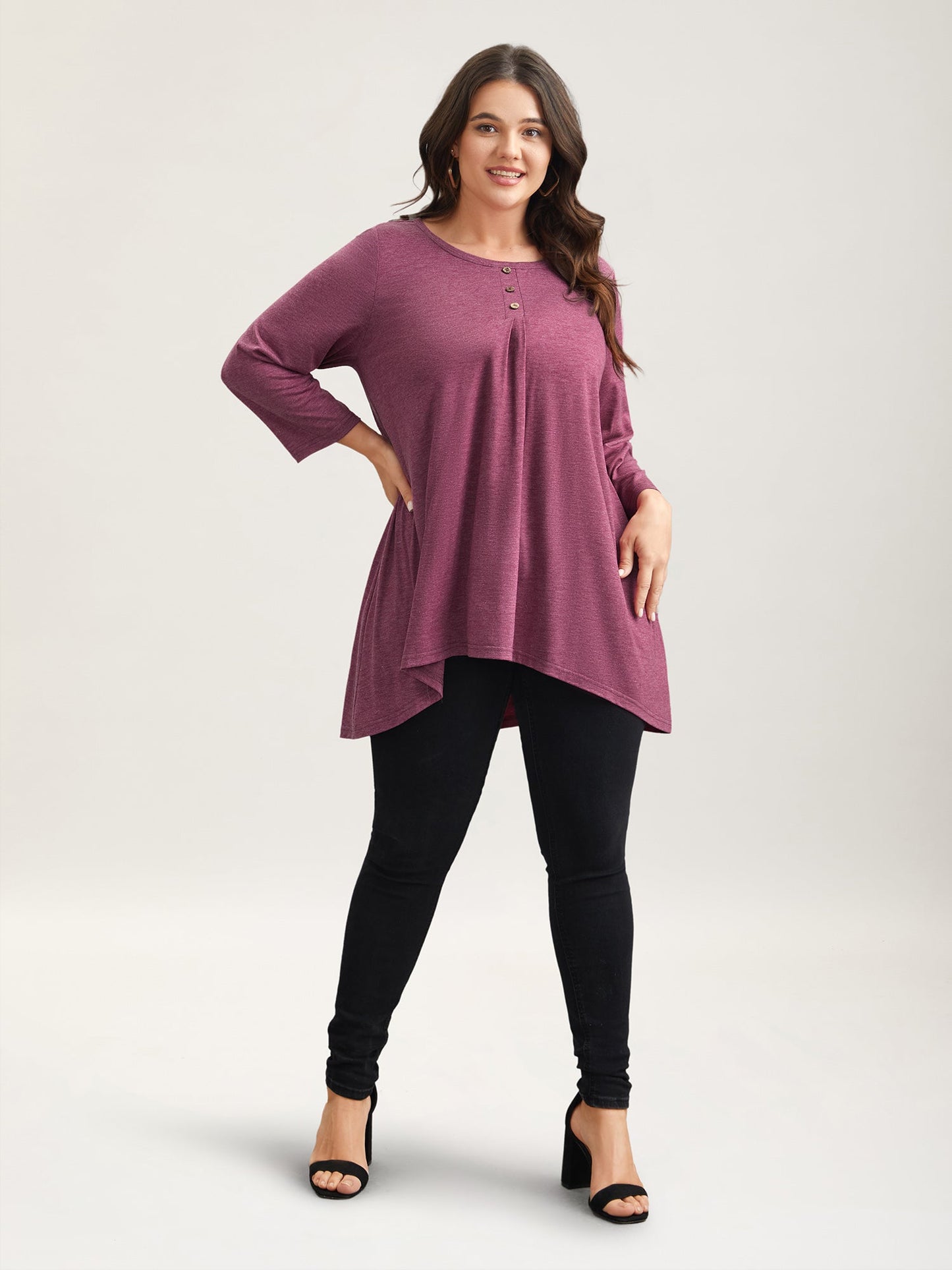 Button-Front High Low Hem Knit Top