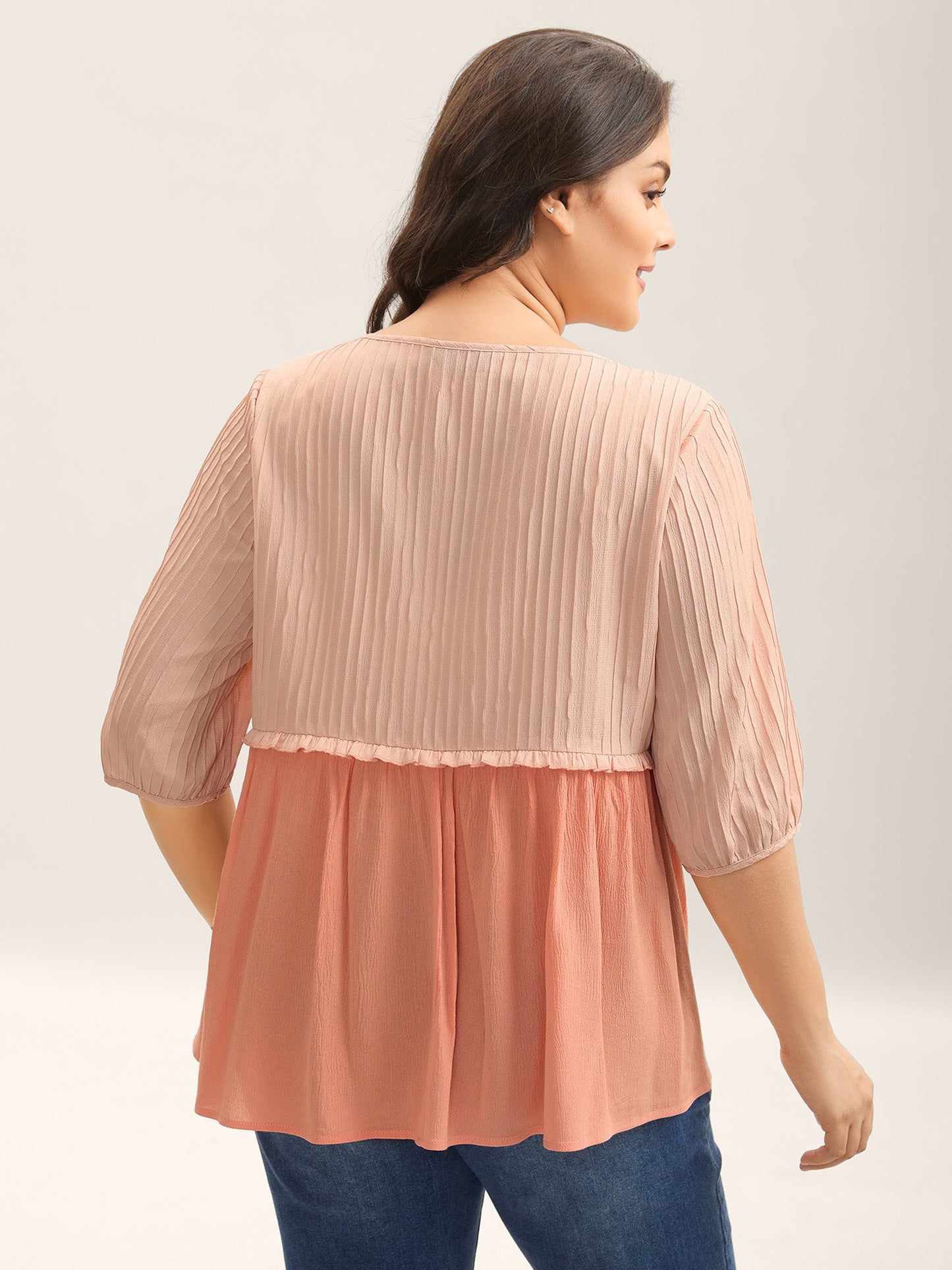 Pleated Layered Sheer Puff Sleeve Blouse