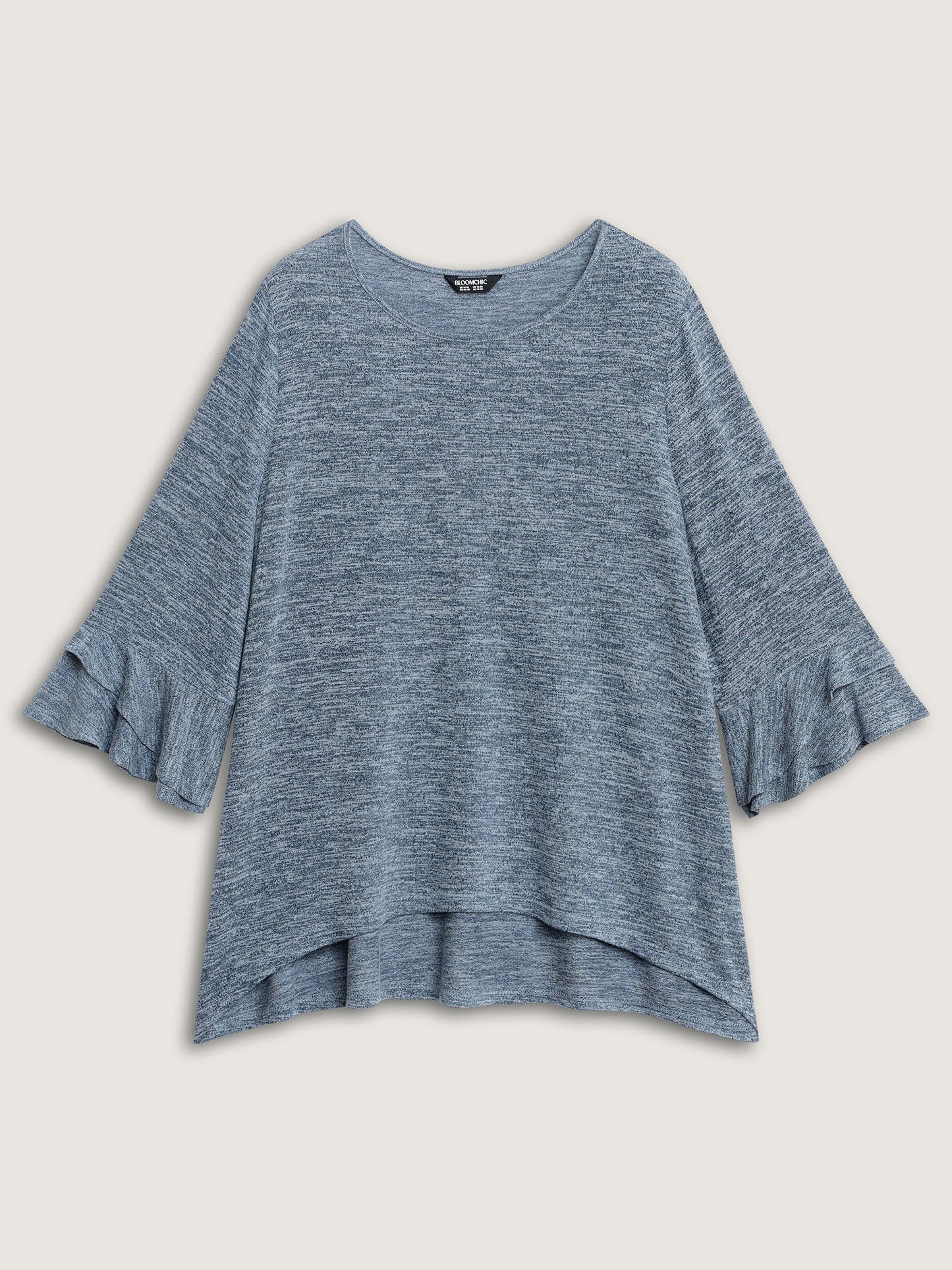 Stretchy Heather Layered Ruffle Sleeve T-Shirt